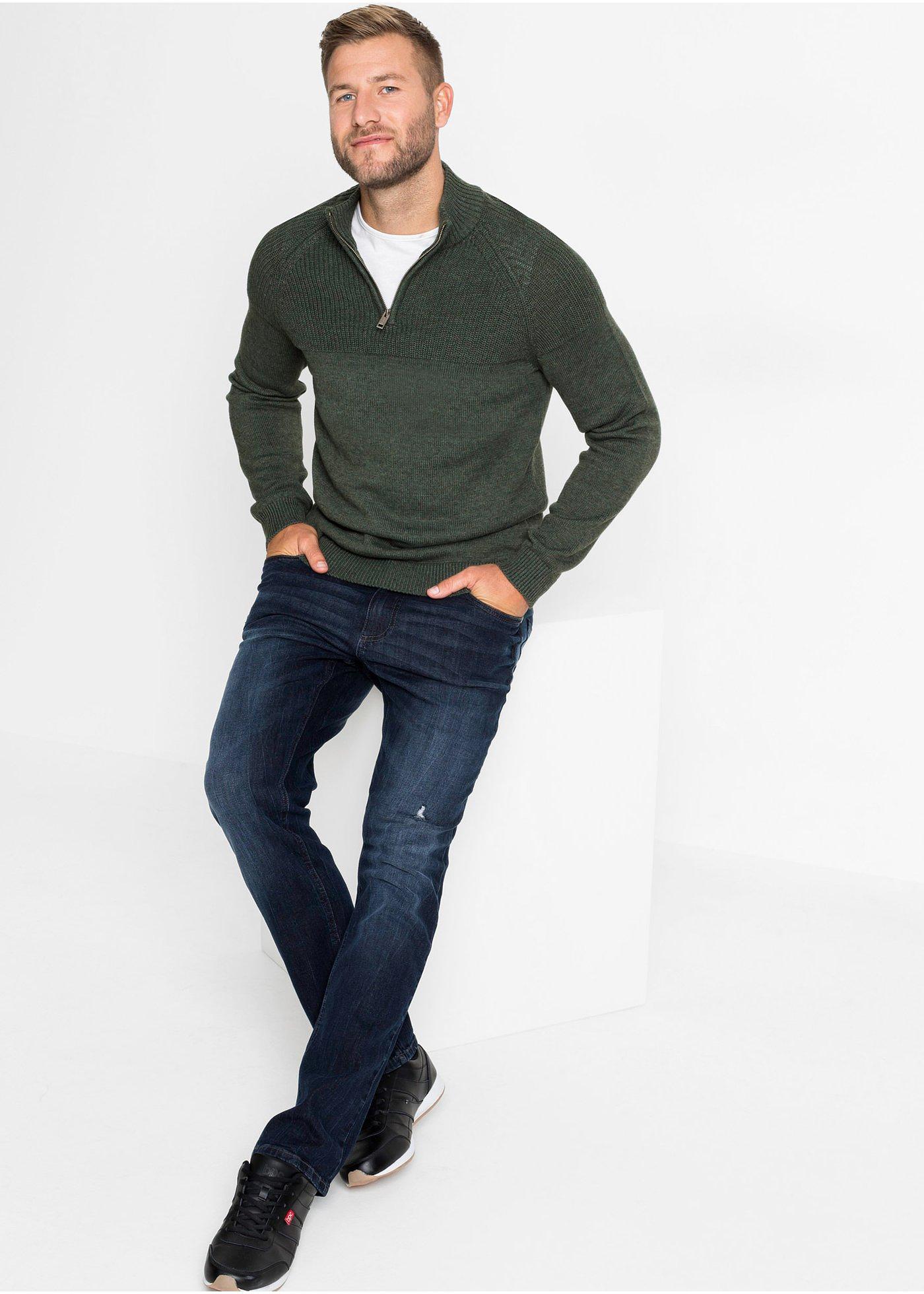 Sweter w wygodnym fasonie ze stójką, z bawełną - Bonprix