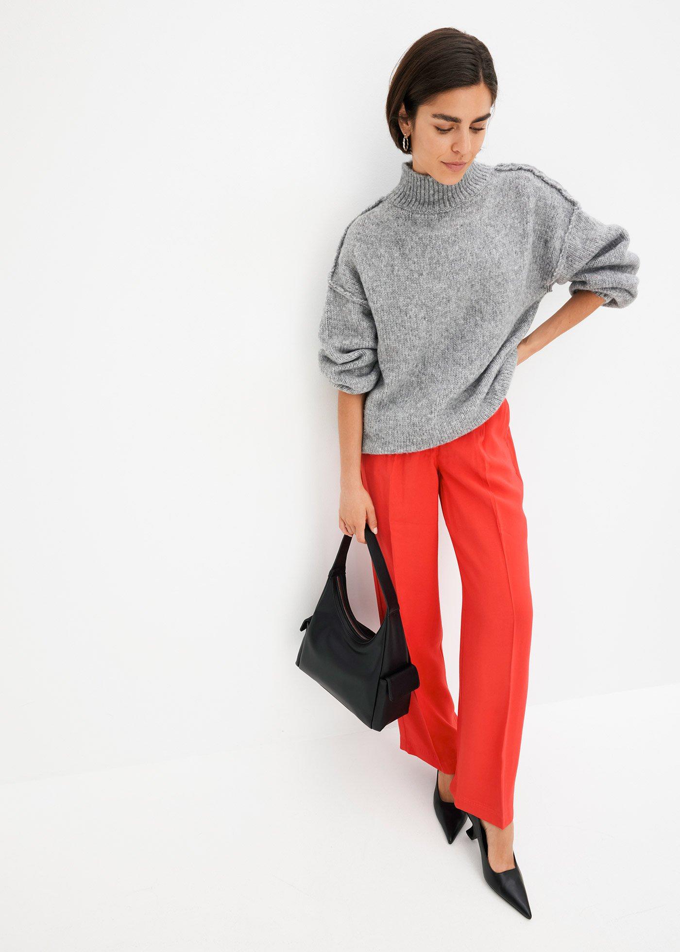 Sweter z grubej dzianiny z wysoką stójką - Bonprix