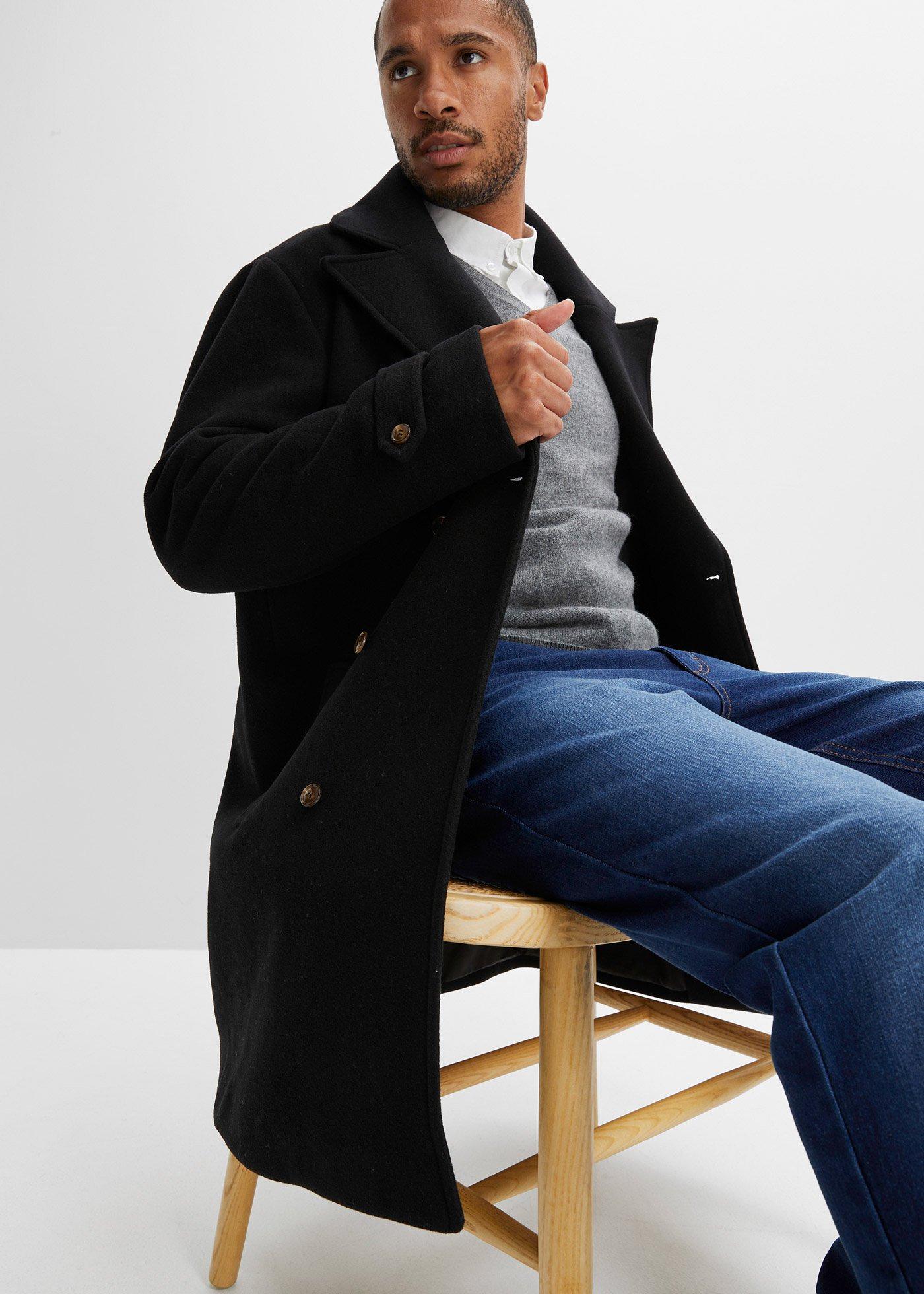 Płaszcz dwurzędowy z materiału z domieszką wełny - Bonprix