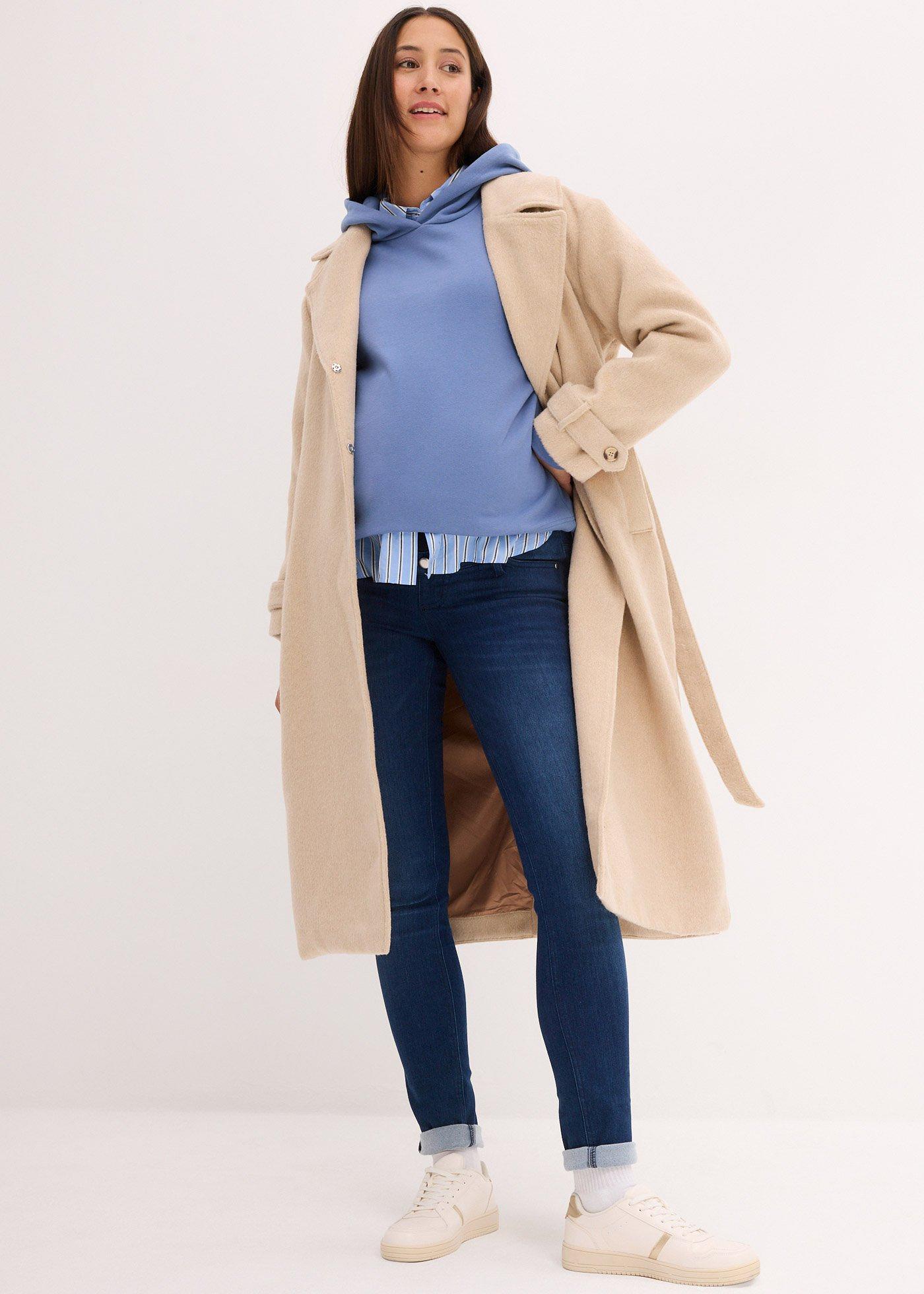 Spodnie ciążowe z ocieplającą spodnią stroną, slim fit - Bonprix