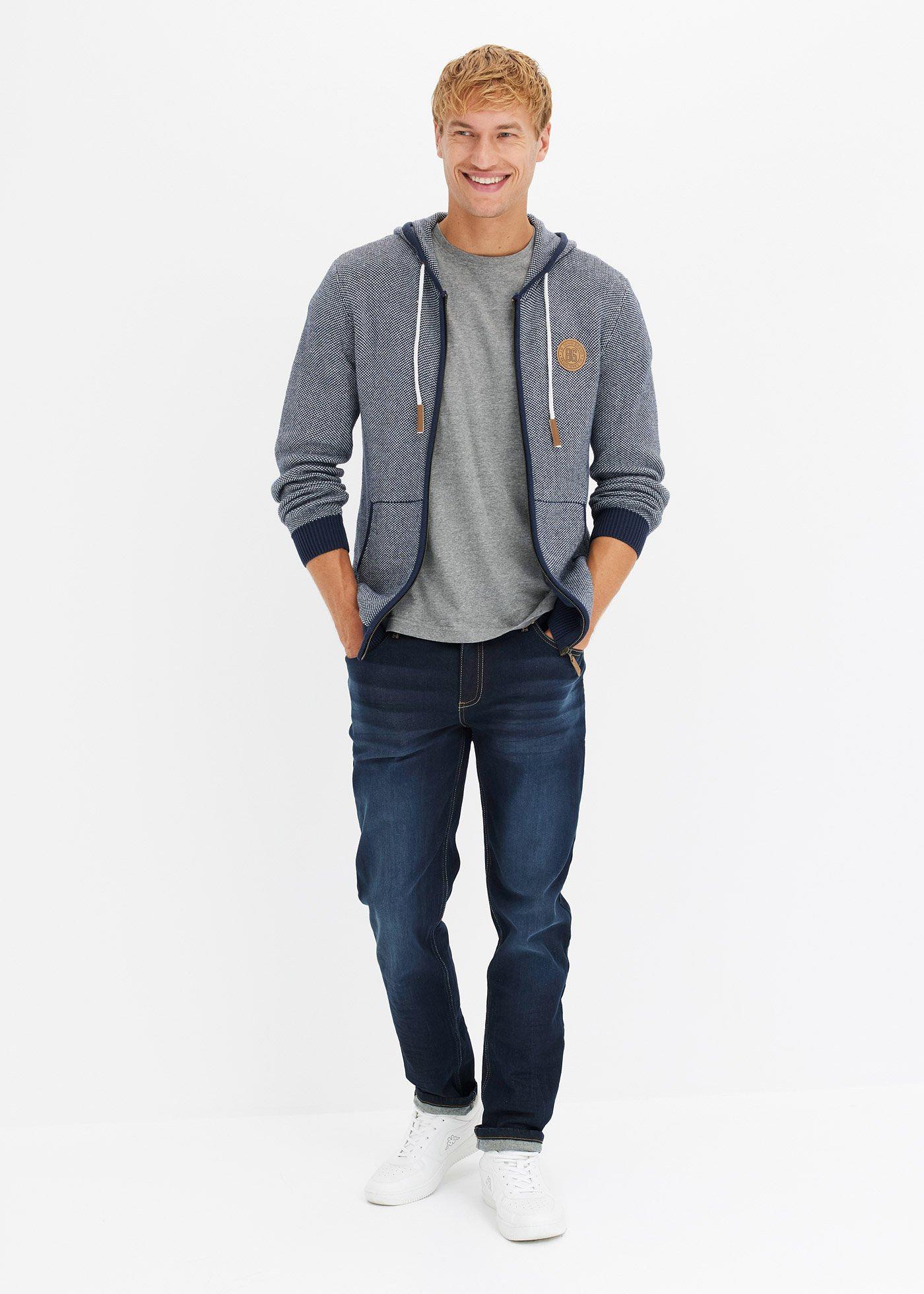 Sweter rozpinany z kapturem, z czystej bawełny - Bonprix