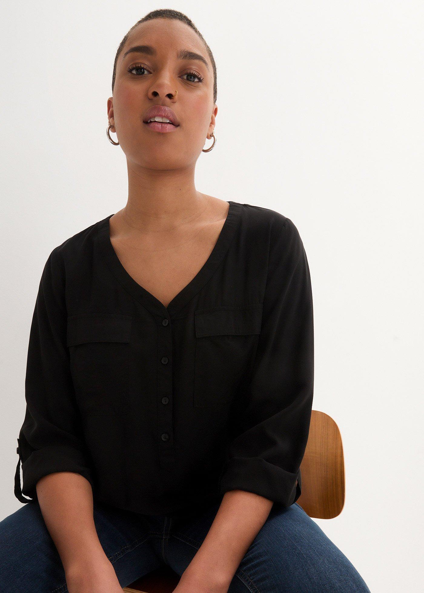 Bluzka z wiskozy z dekoltem w serek, długi rękaw - Bonprix