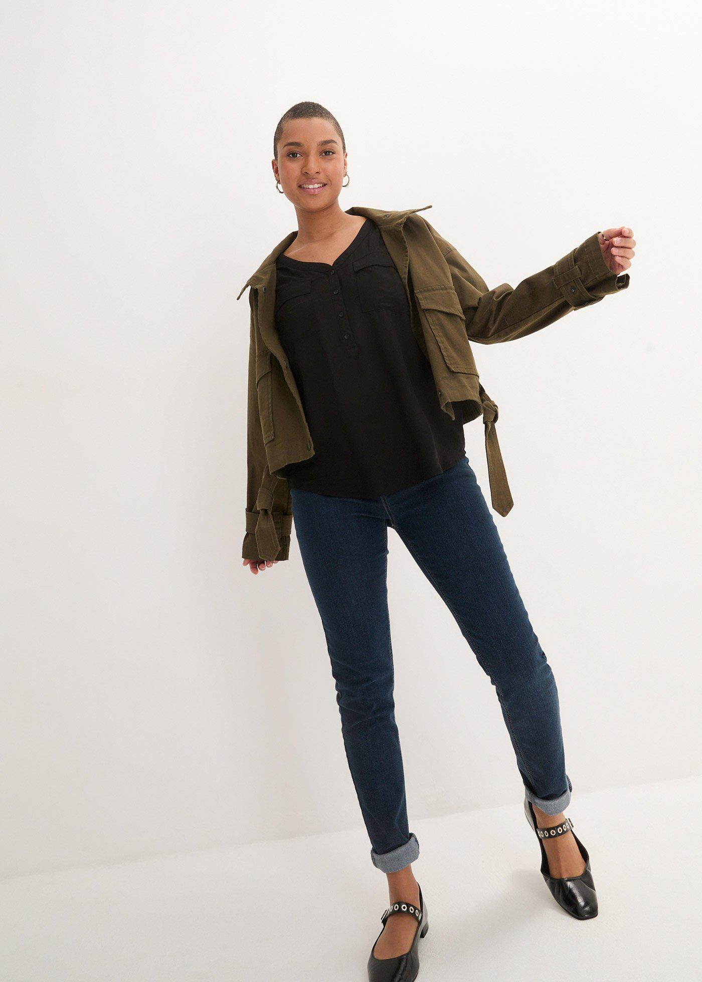 Bluzka z wiskozy z dekoltem w serek, długi rękaw - Bonprix