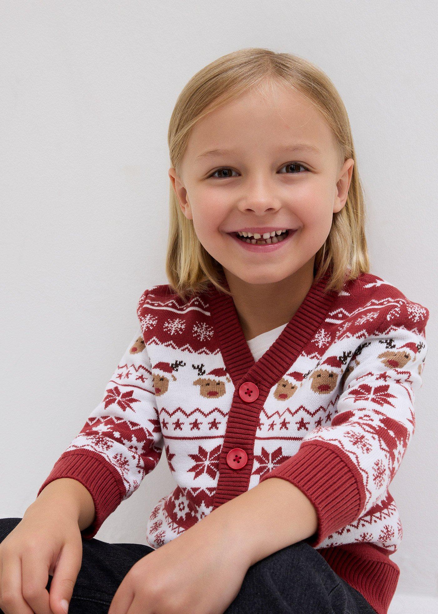 Sweter dziecięcy rozpinany z bożonarodzeniowym motywem - Bonprix