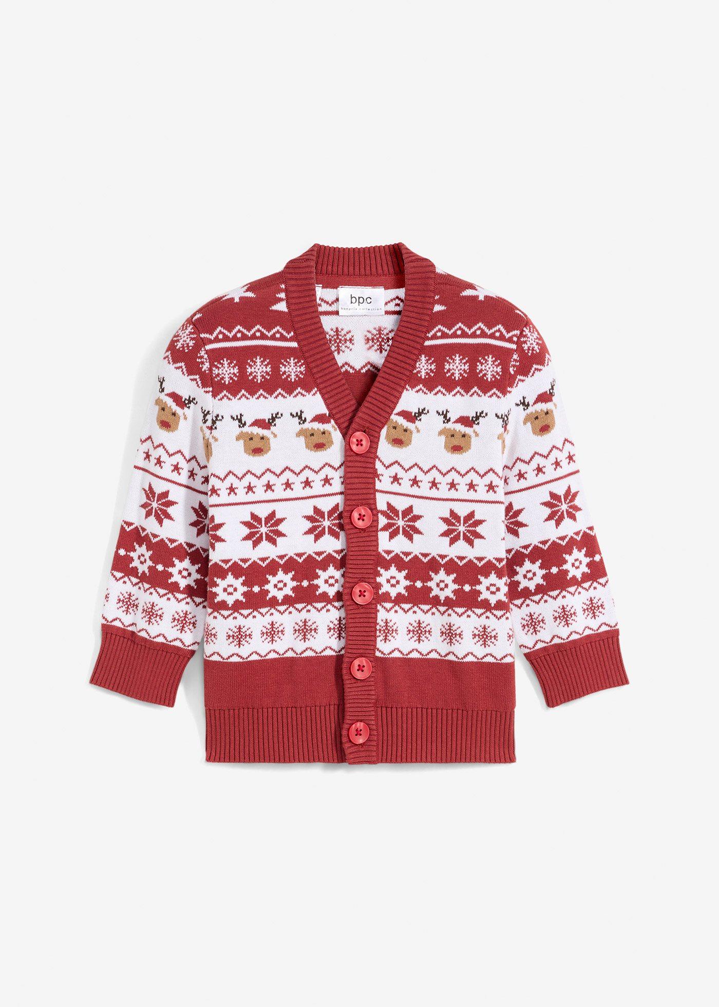 Sweter dziecięcy rozpinany z bożonarodzeniowym motywem - Bonprix