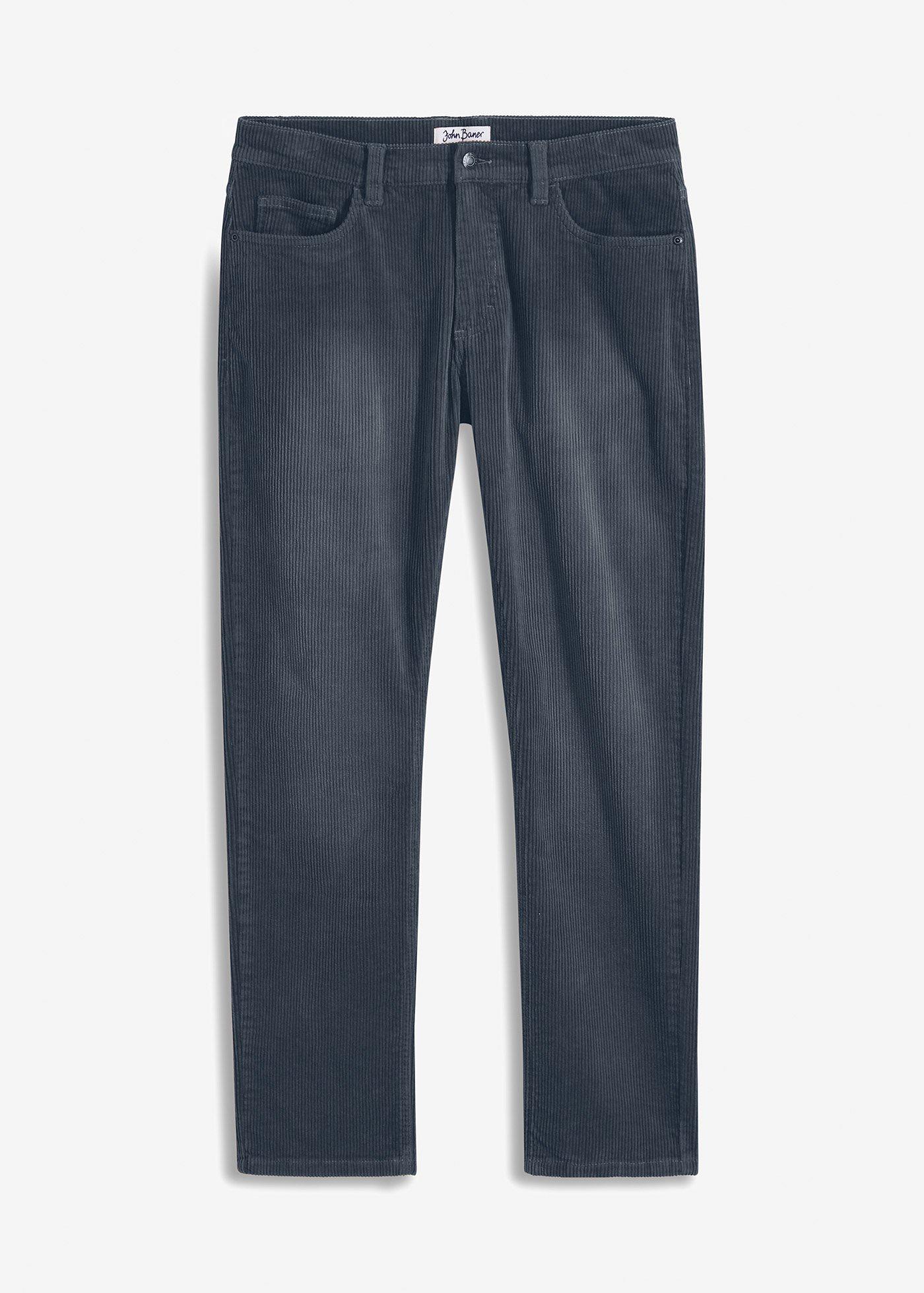 Pantalon droit en velours côtelé extensible aspect délavé, regular