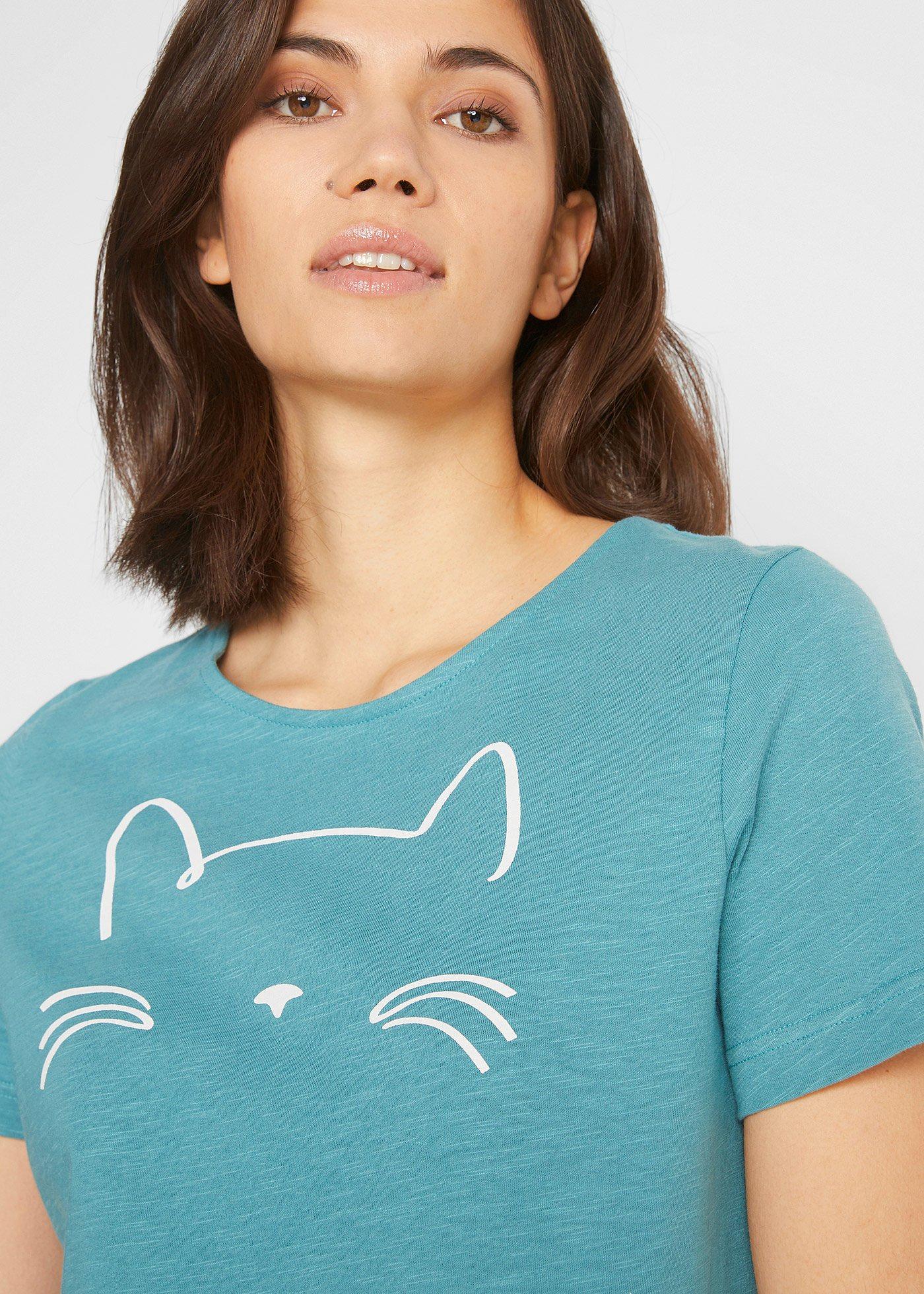 Shirt z krótkim rękawem i nadrukiem z motywem kota - Bonprix