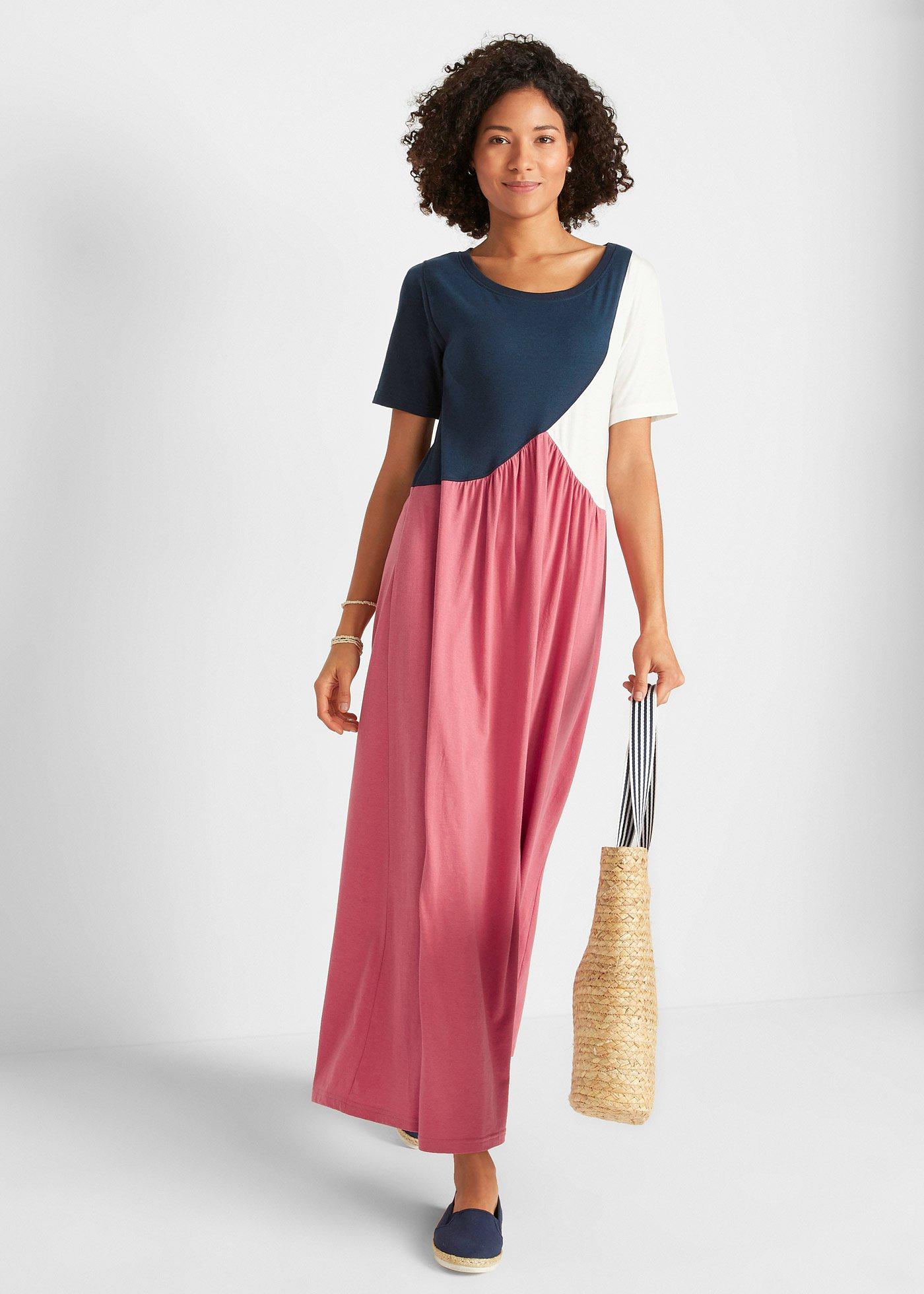 Długa, szeroka sukienka shirtowa, z bawełny z wiskozą - Bonprix