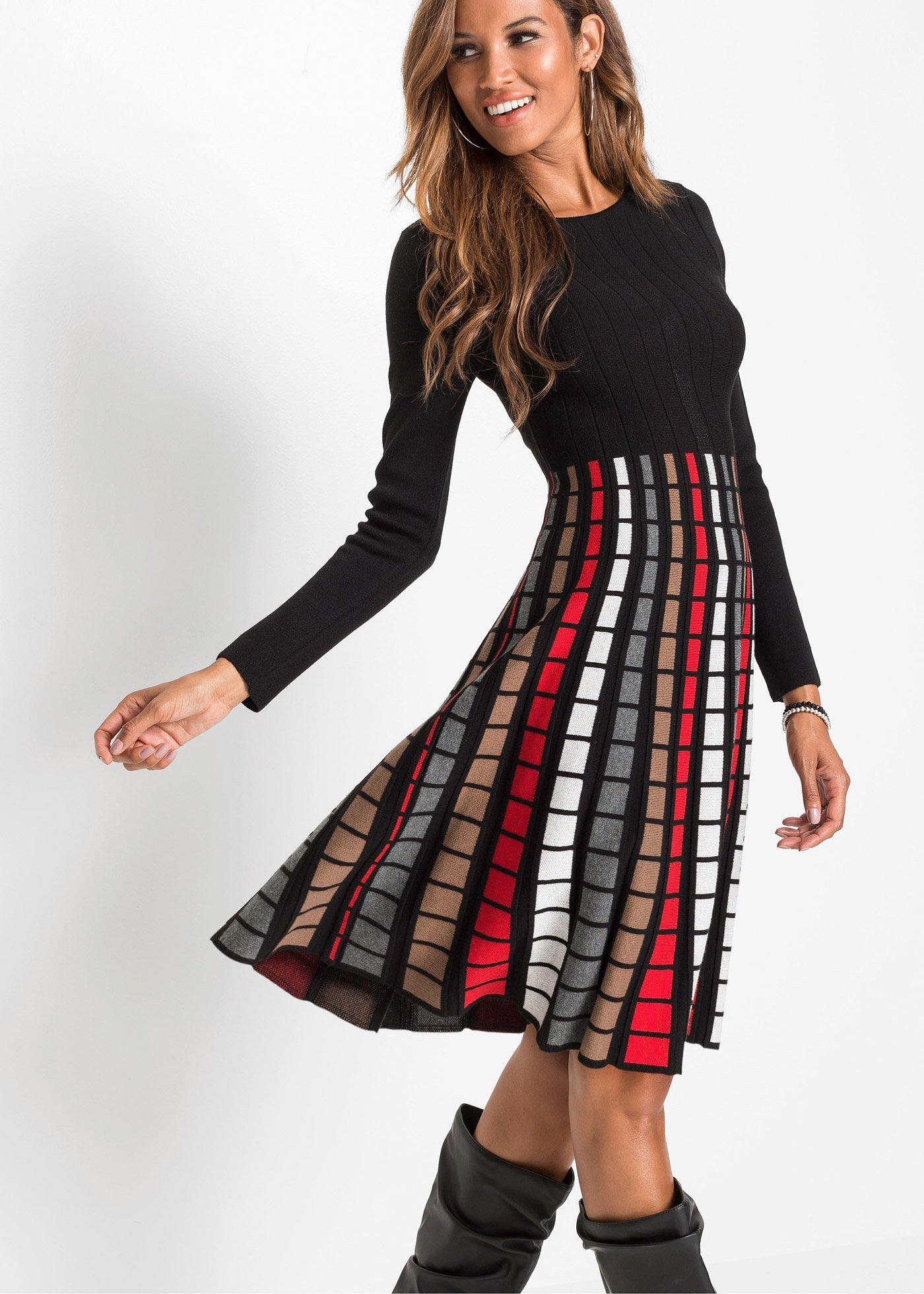 Sukienka dzianinowa w kratę - Bonprix