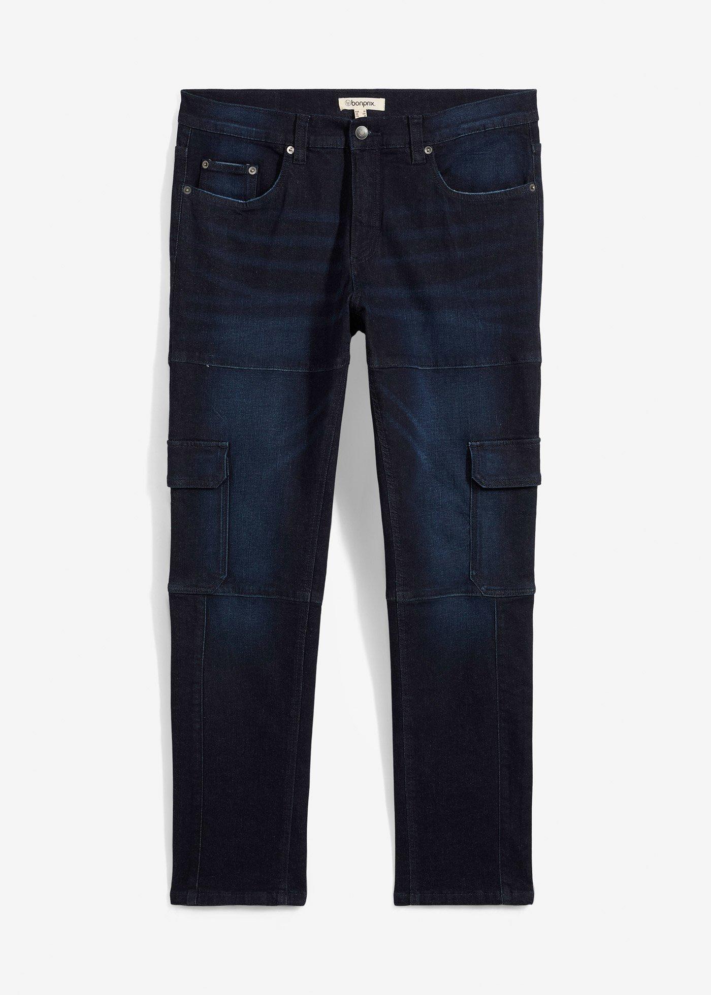 Jean slim extensible poches cargo, droit