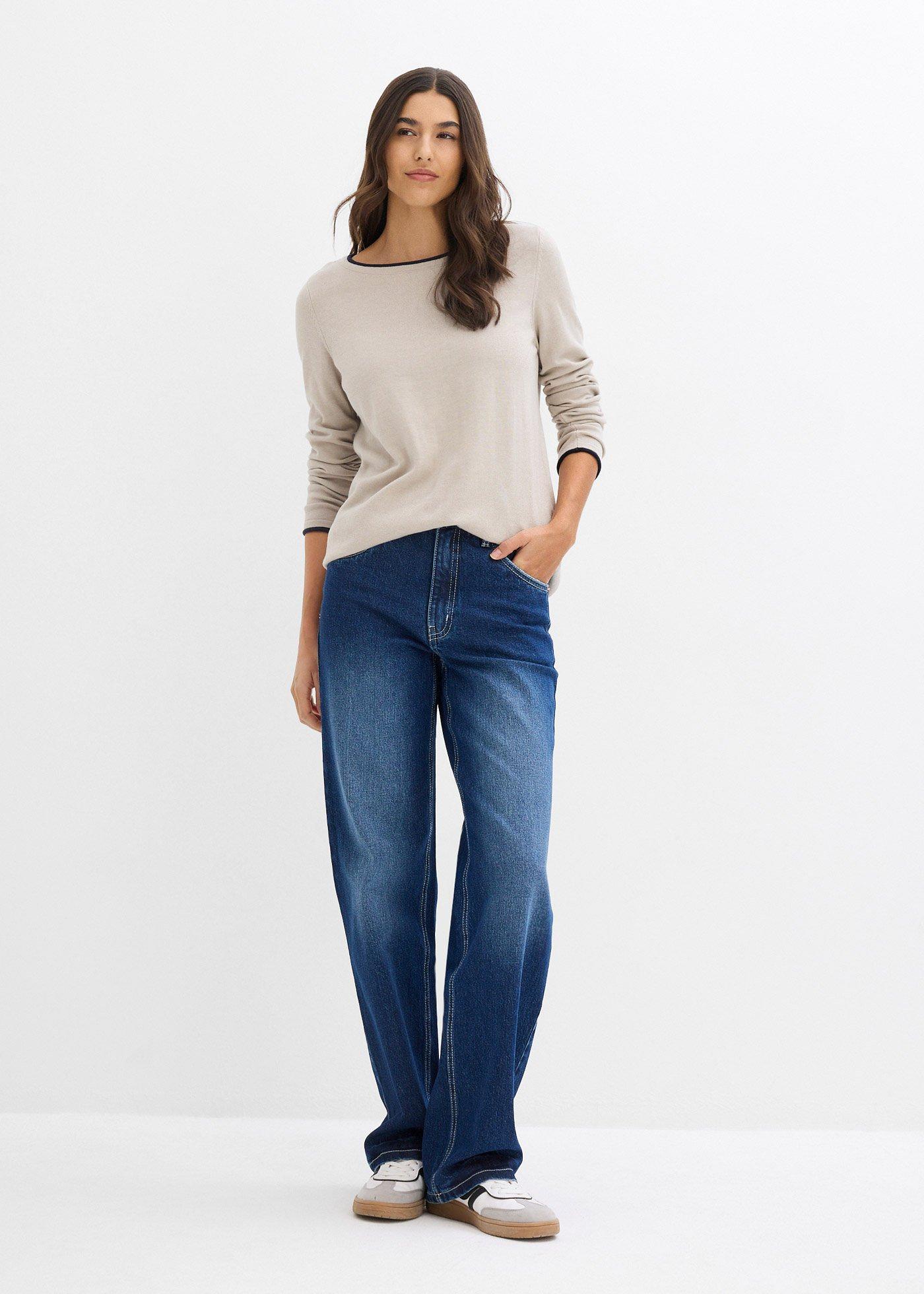 Sweter z cienkiej dzianiny z mieszanki bawełny - Bonprix