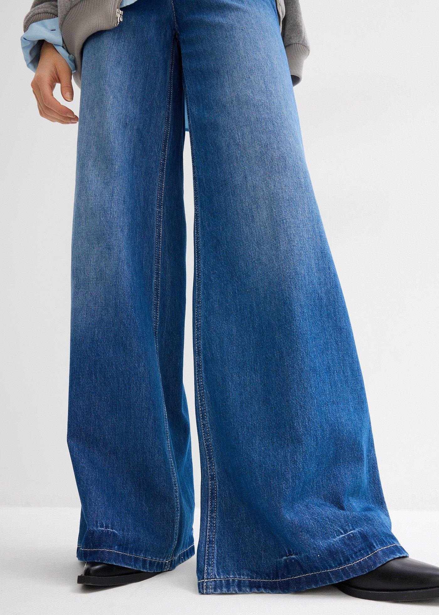 Jeansy wide leg, high waist, full length, z wygodnym pasem - Bonprix