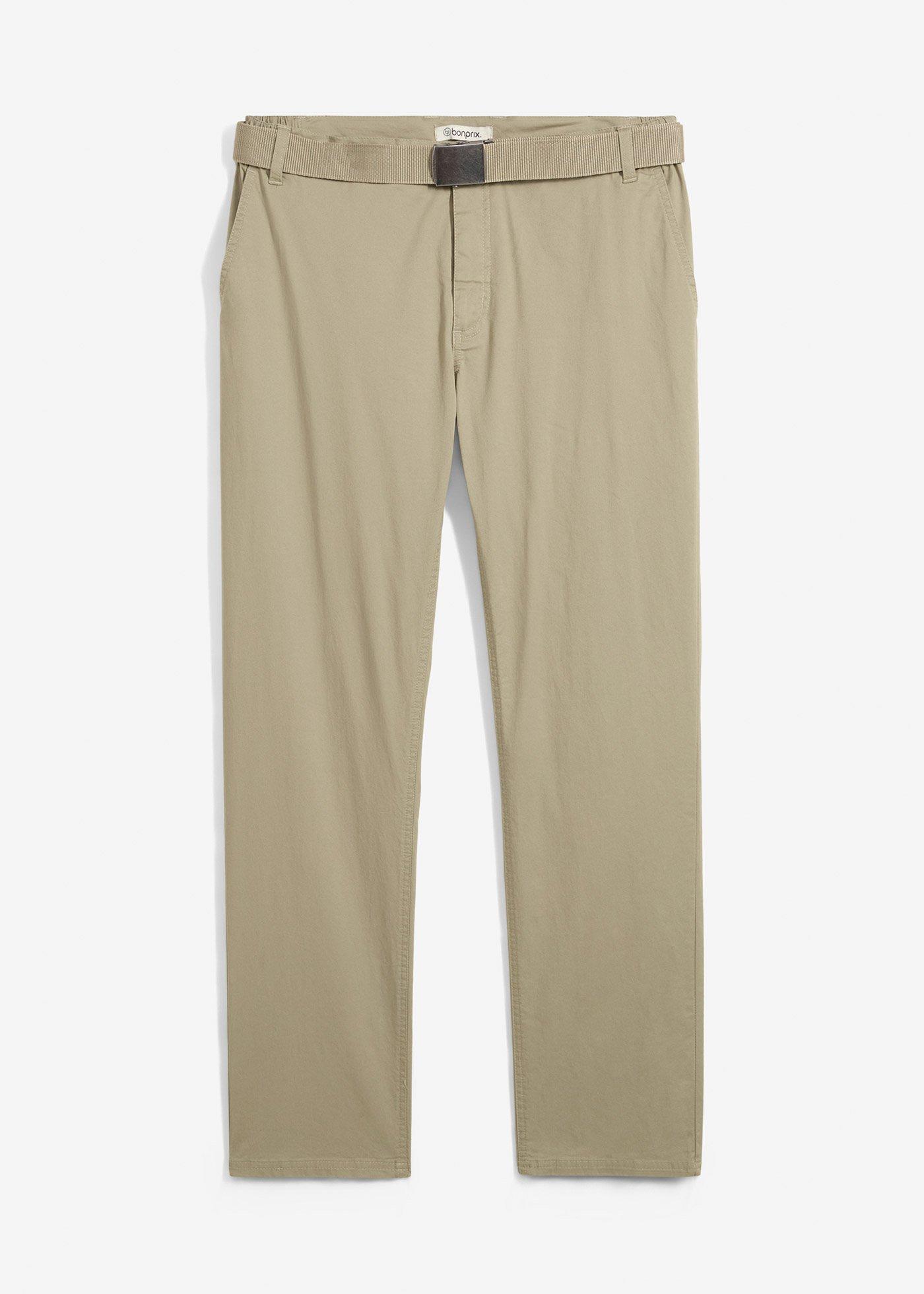 Regular fit stretch chino met comfortabele tailleband en riem, straight