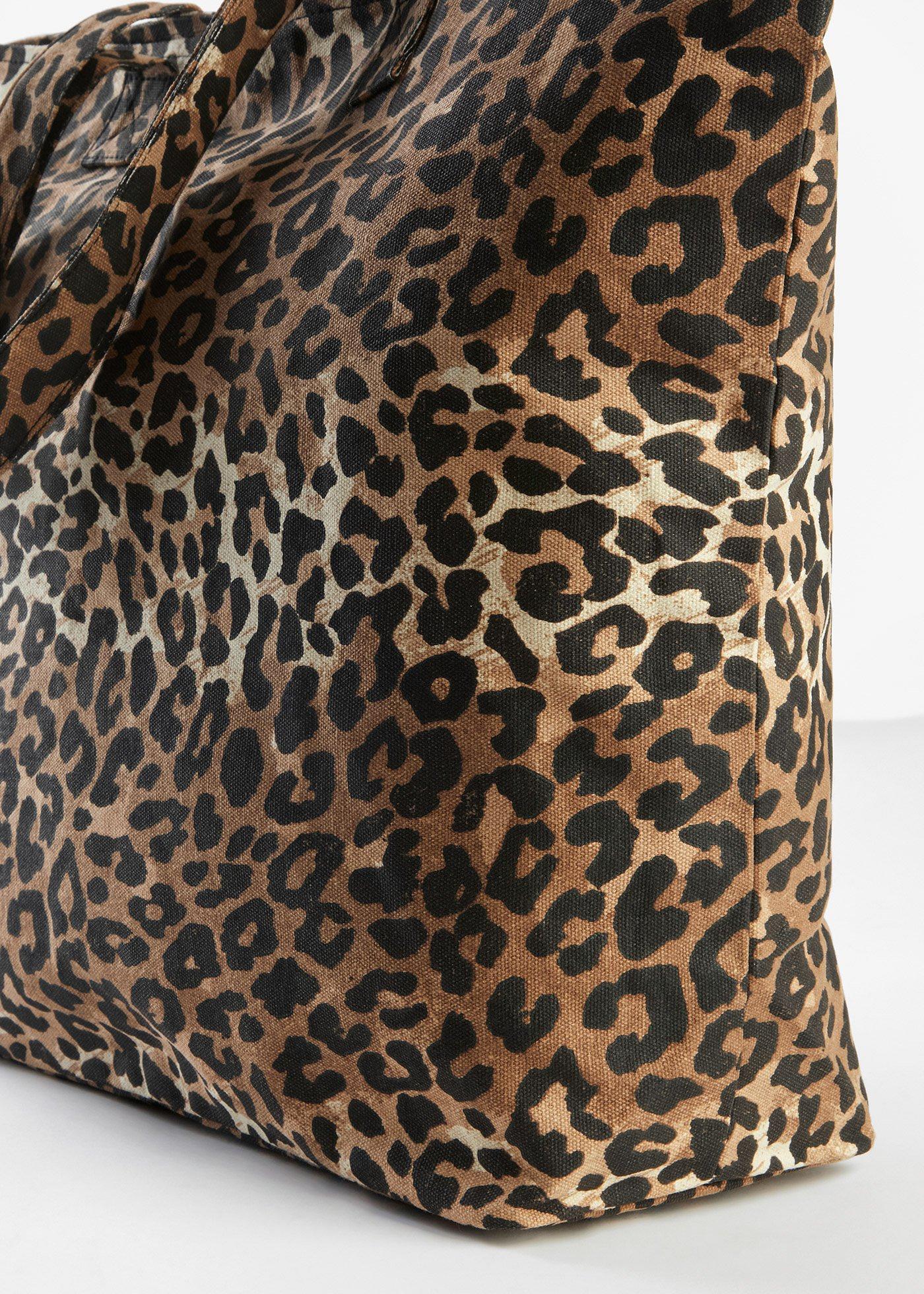 Torba shopper z płótna ze wzorem w panterkę - Bonprix