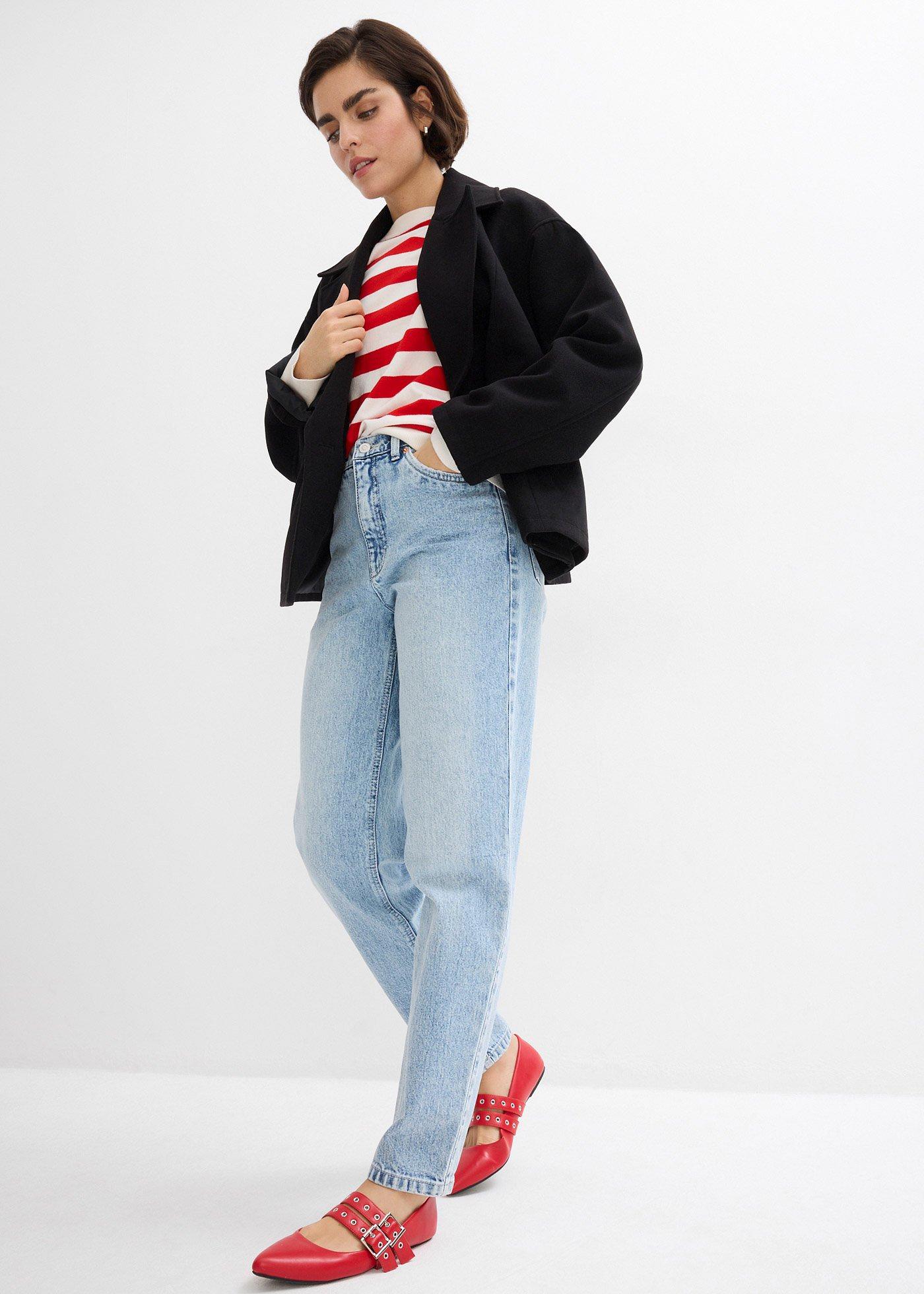 Jeansy mom, high waist, cropped - Bonprix