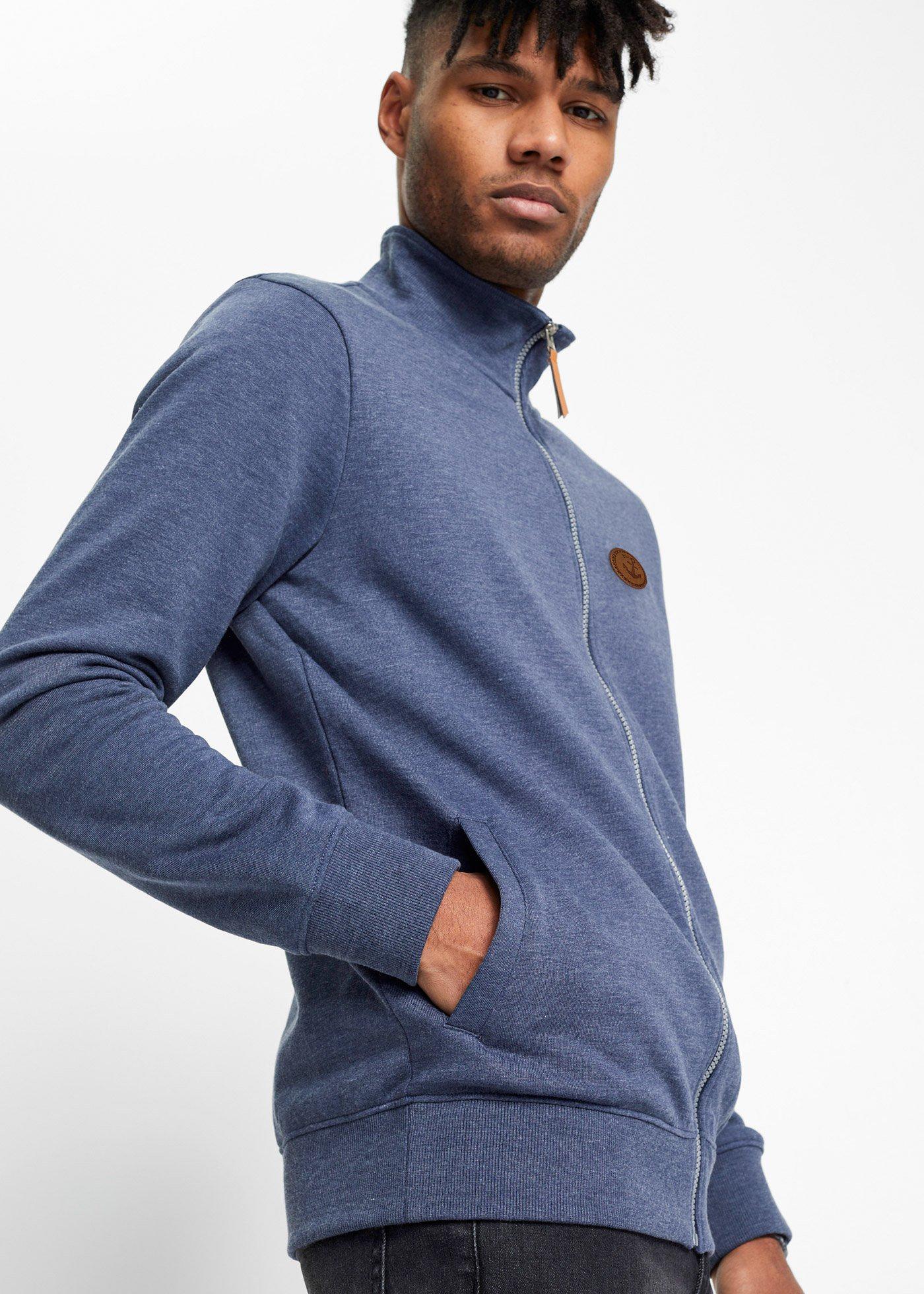 Bluza rozpinana ze stójką i detalami z imitacji skóry - Bonprix