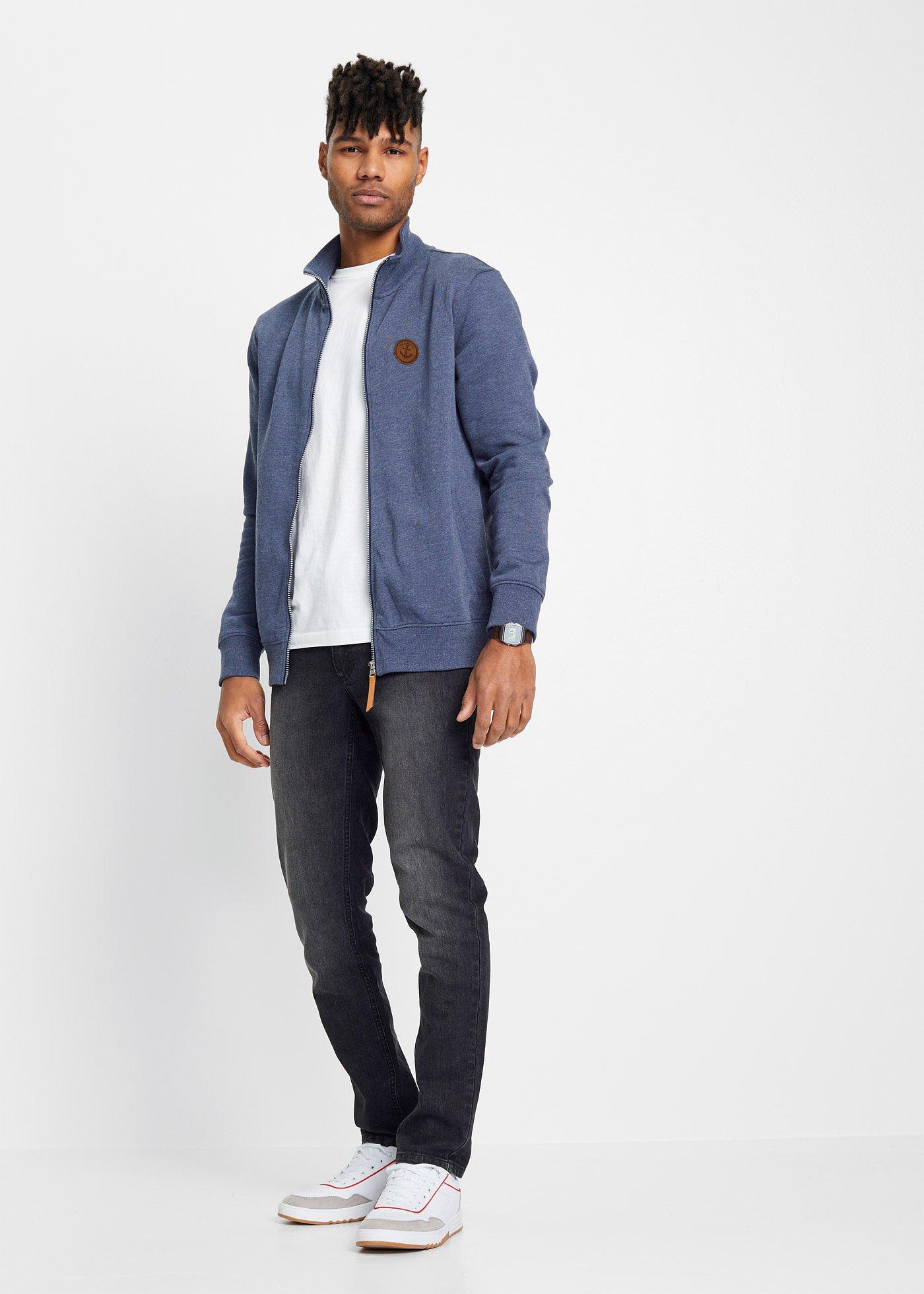 Bluza rozpinana ze stójką i detalami z imitacji skóry - Bonprix