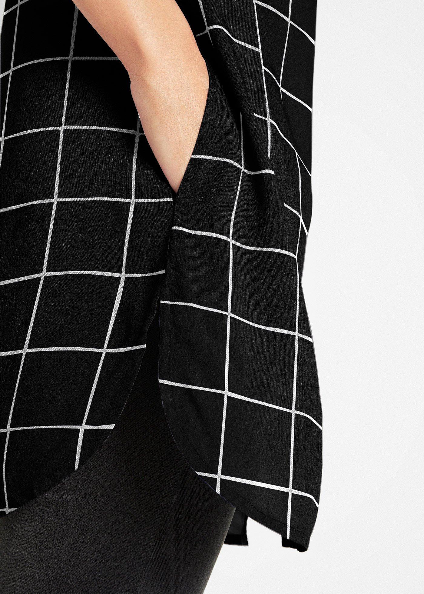 Długa bluzka w kratę z kieszeniami - Bonprix