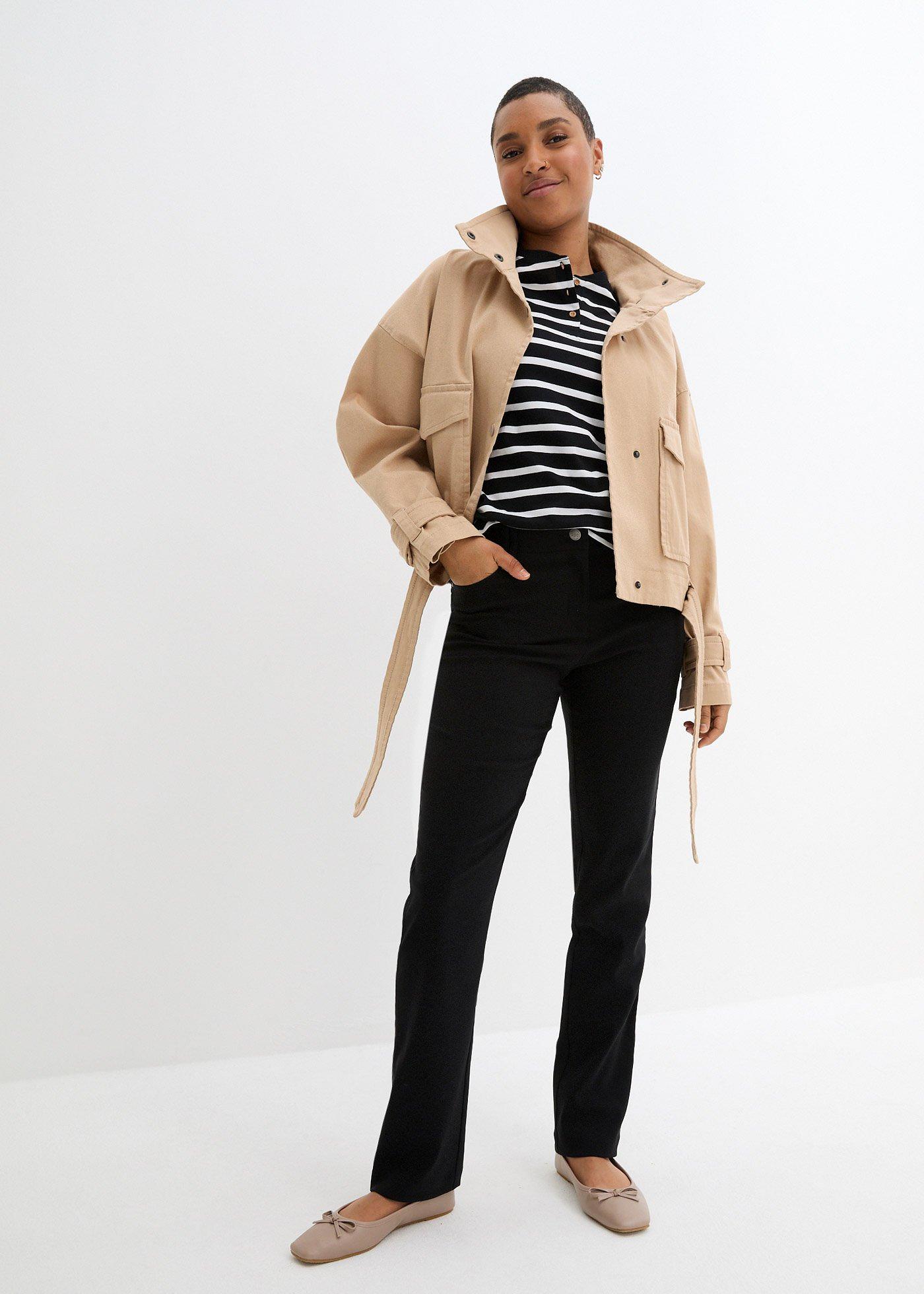 Spodnie z bengaliny ze stretchem, z wygodnym paskiem w talii,  Straight - Bonprix