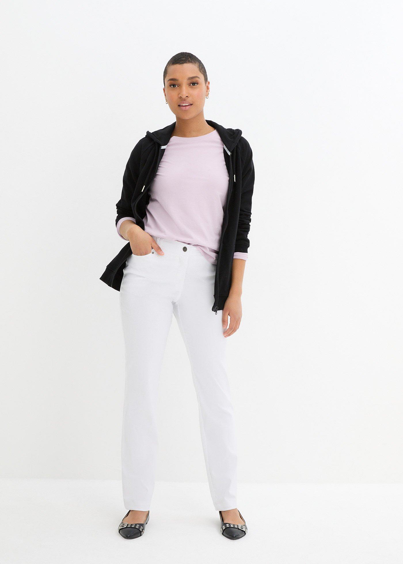 Spodnie z bengaliny ze stretchem, z wygodnym paskiem w talii,  Straight - Bonprix