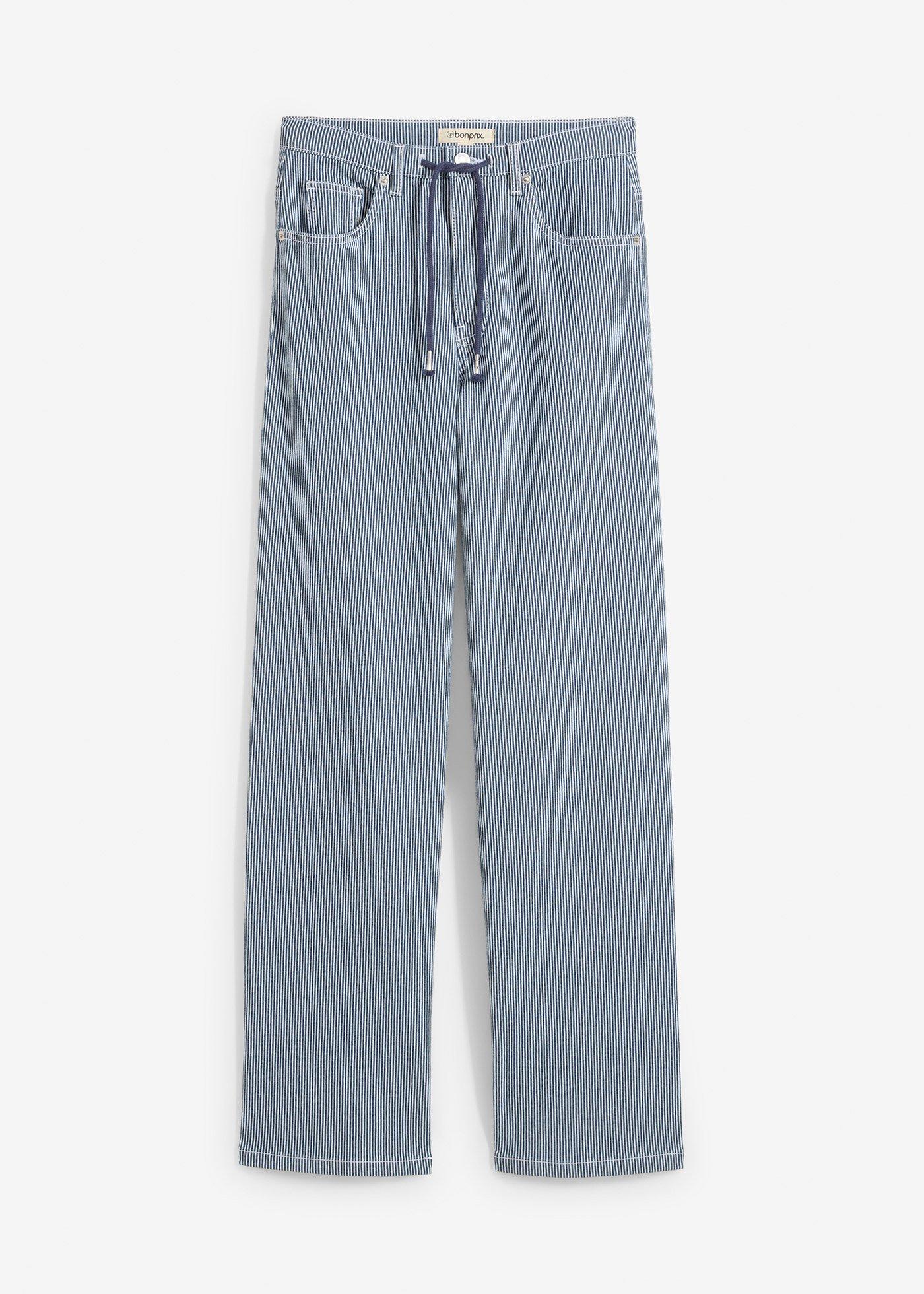 Jean droit et loose à rayures, taille haute