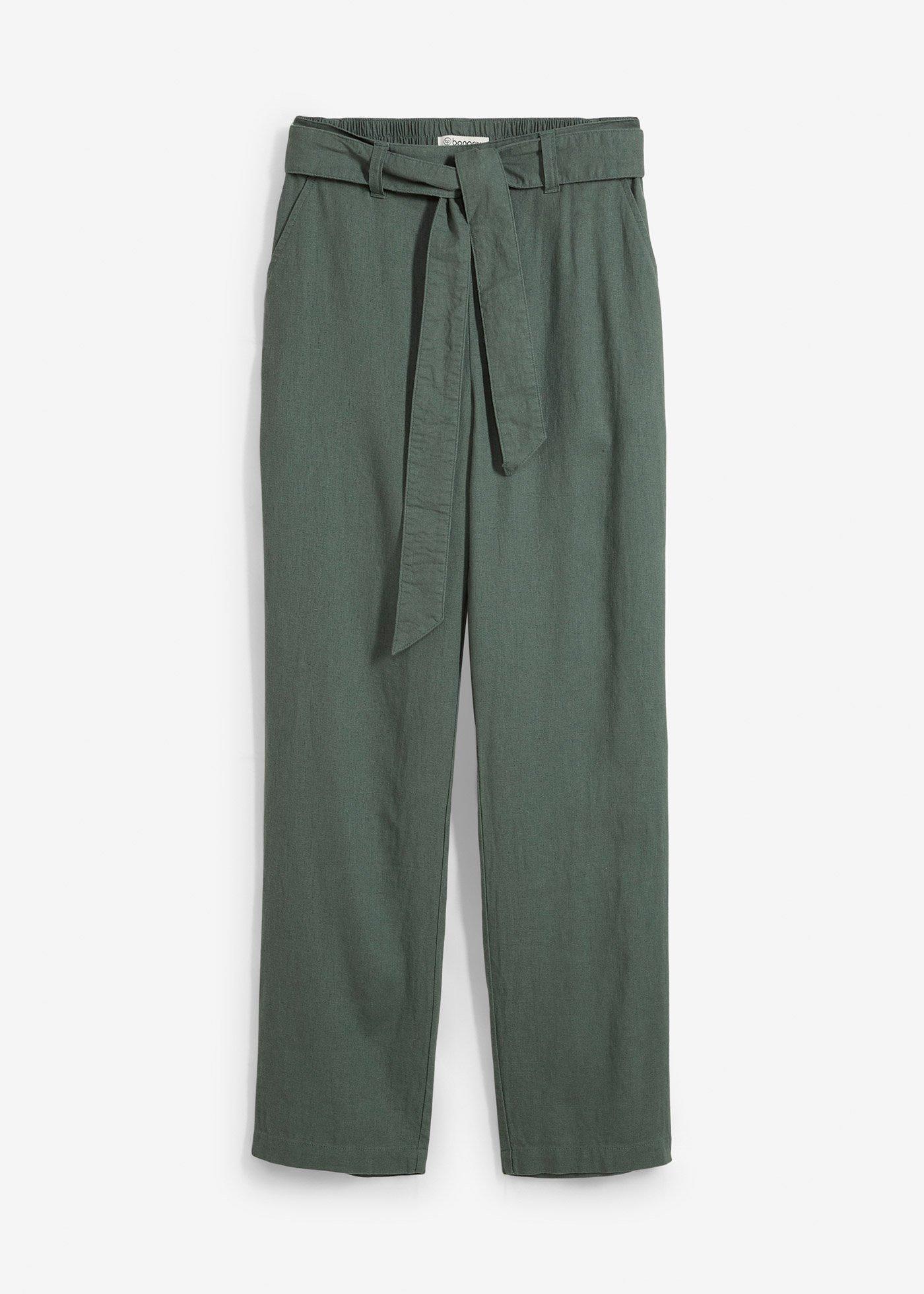 Pantaloni cu șiret și elastic în talie din amestec vaporos de in și viscoză