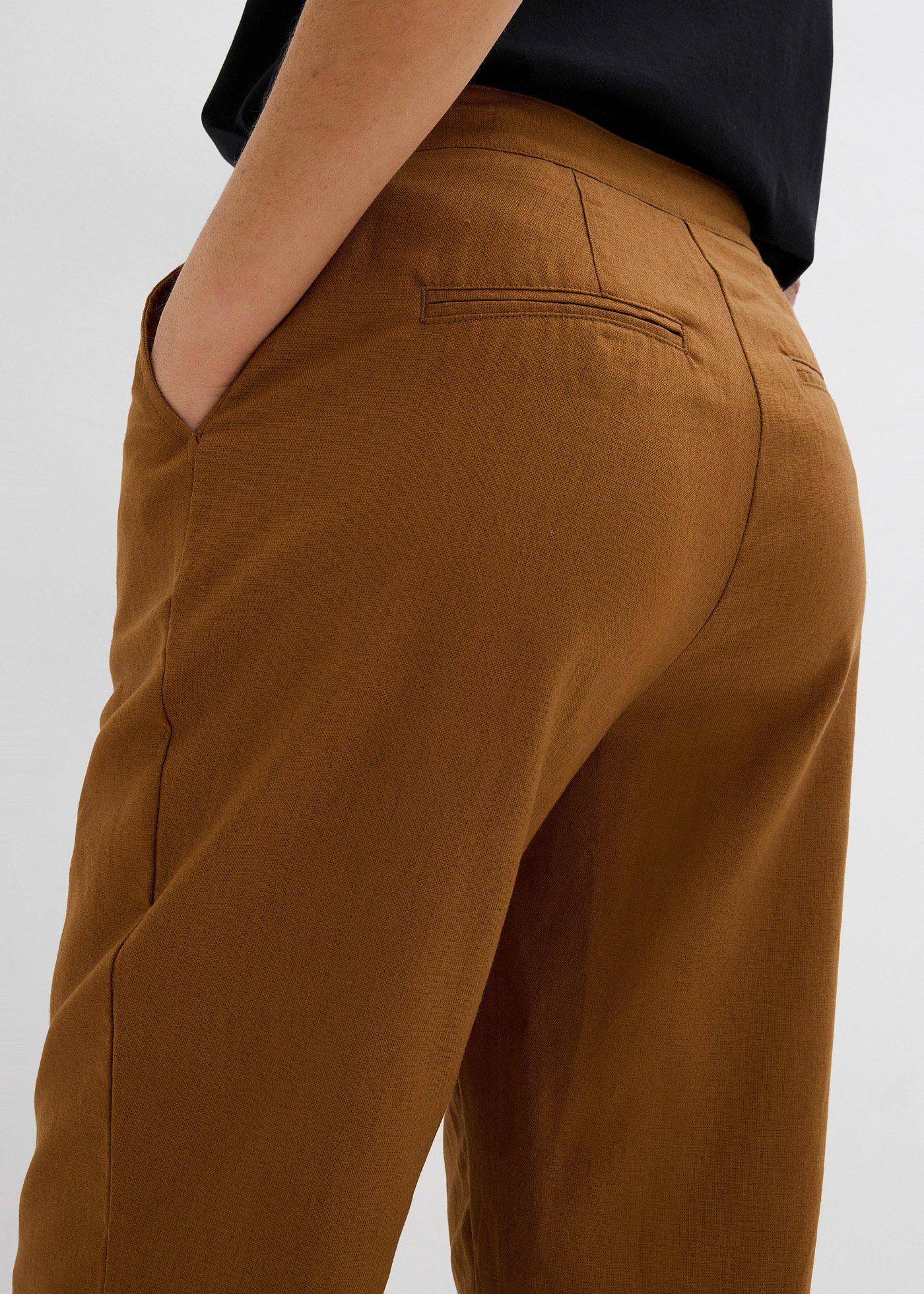 Spodnie high waist z mieszanki lnu z wiskozą, o skróconej długości - Bonprix