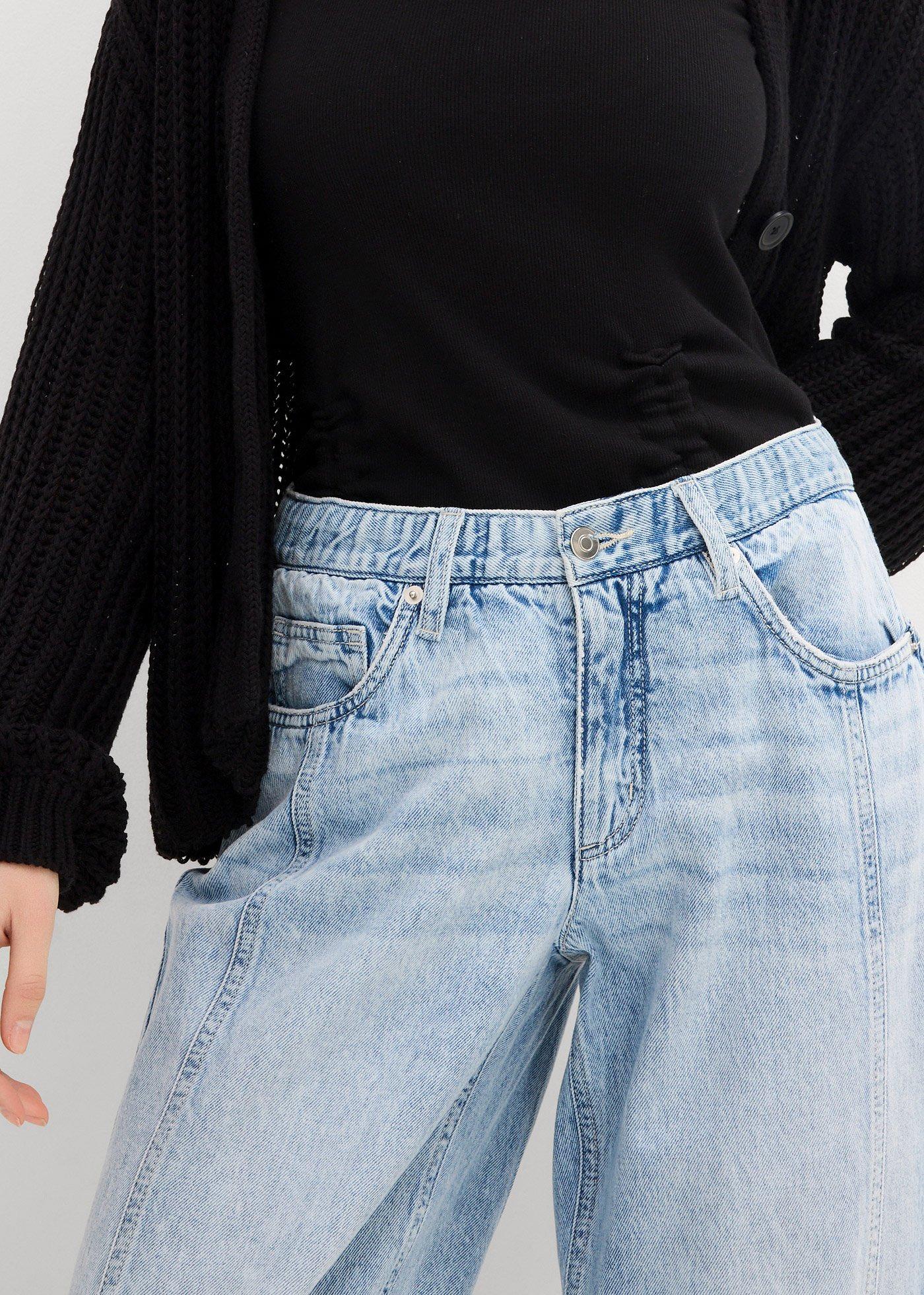Jeansy barrel, mid waist, cropped - Bonprix