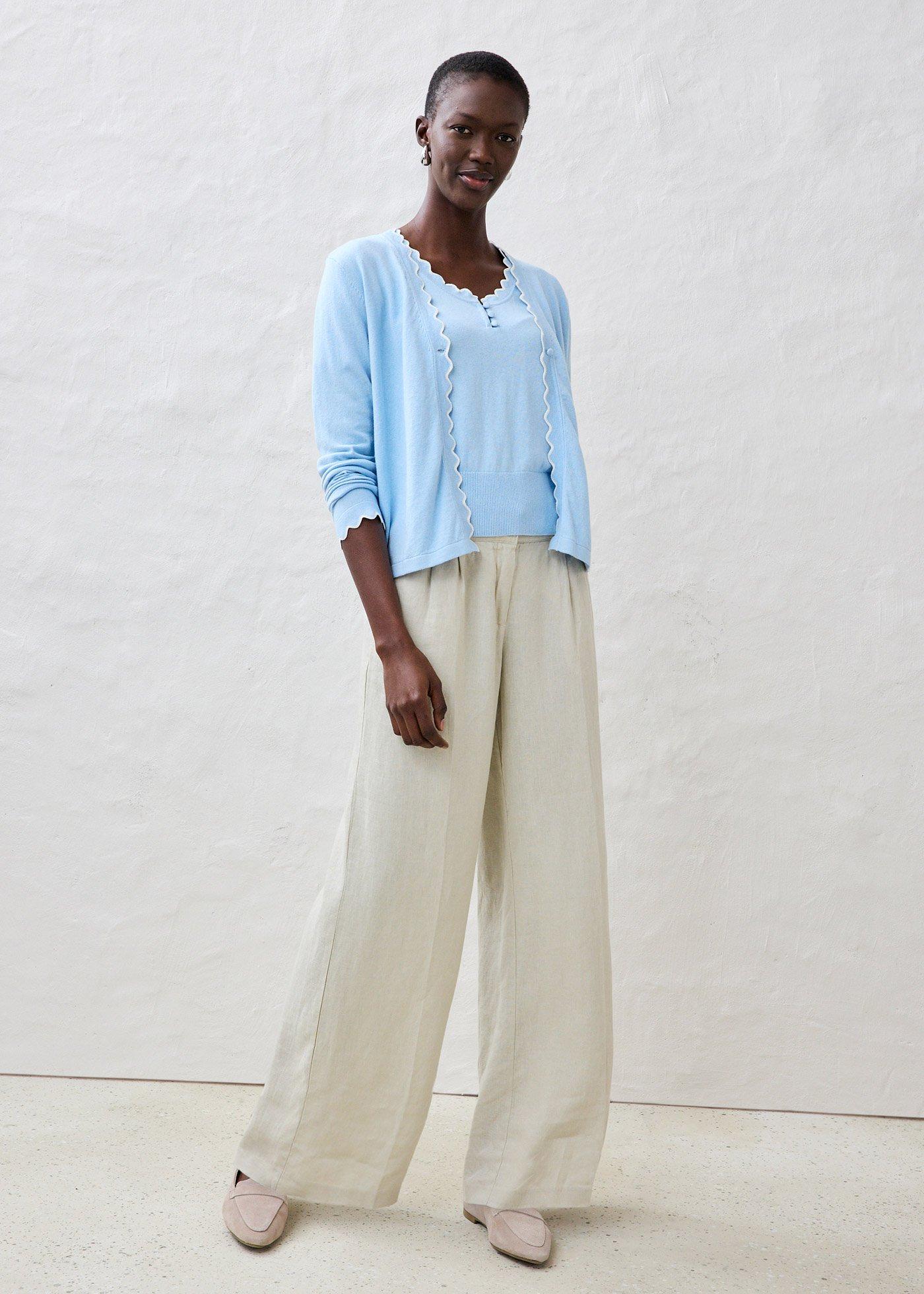 Spodnie z zakładkami poniżej paska w talii, z czystego lnu - Bonprix