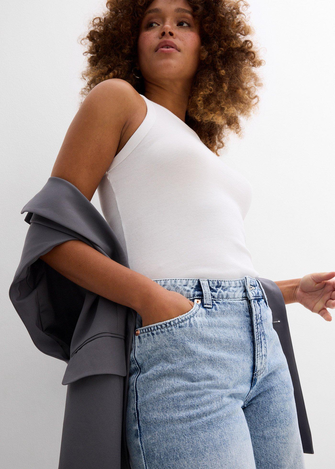 Bermudy dżinsowe mid waist, low stretch - Bonprix