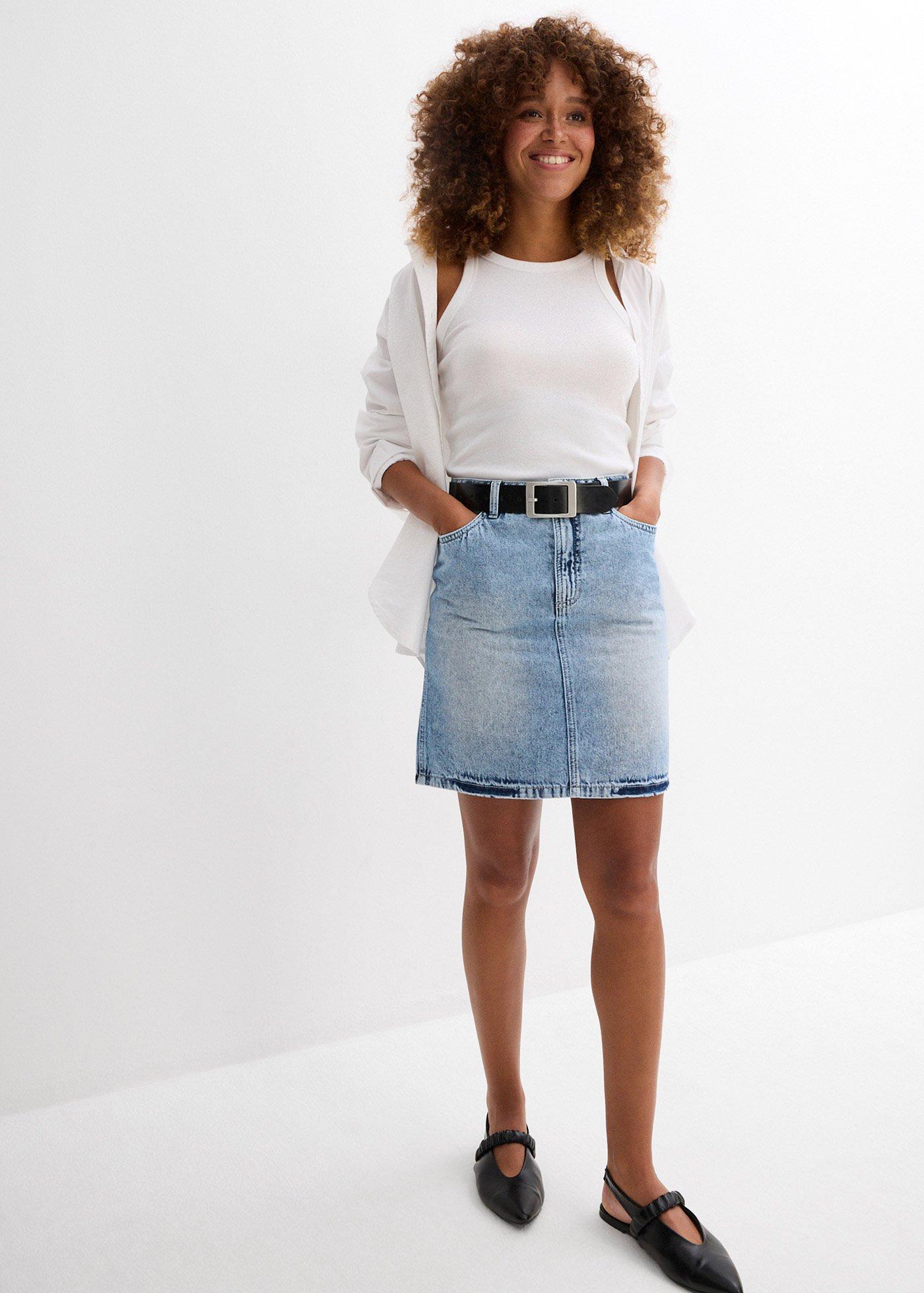 Spódnica dżinsowa mid waist, low stretch - Bonprix