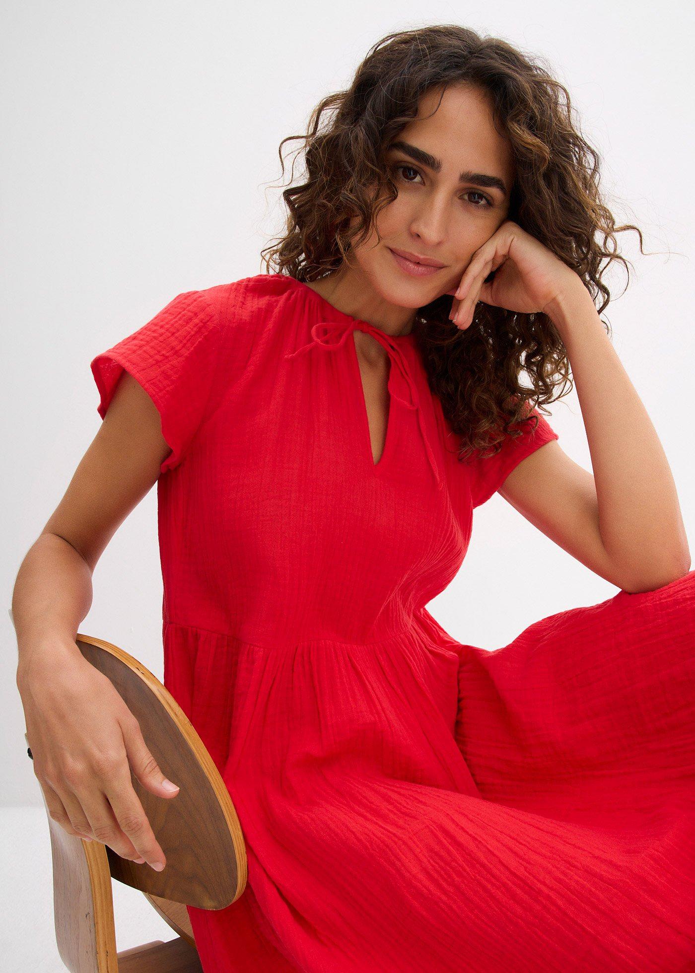 Sukienka midi z miękkiego bawełnianego muślinu - Bonprix