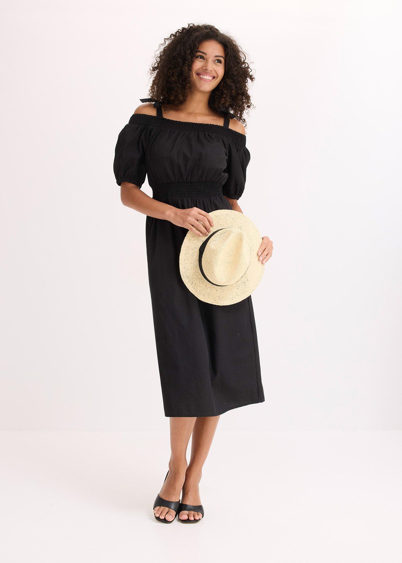 Sukienka off-shoulder z czystej bawełny organicznej - Bonprix