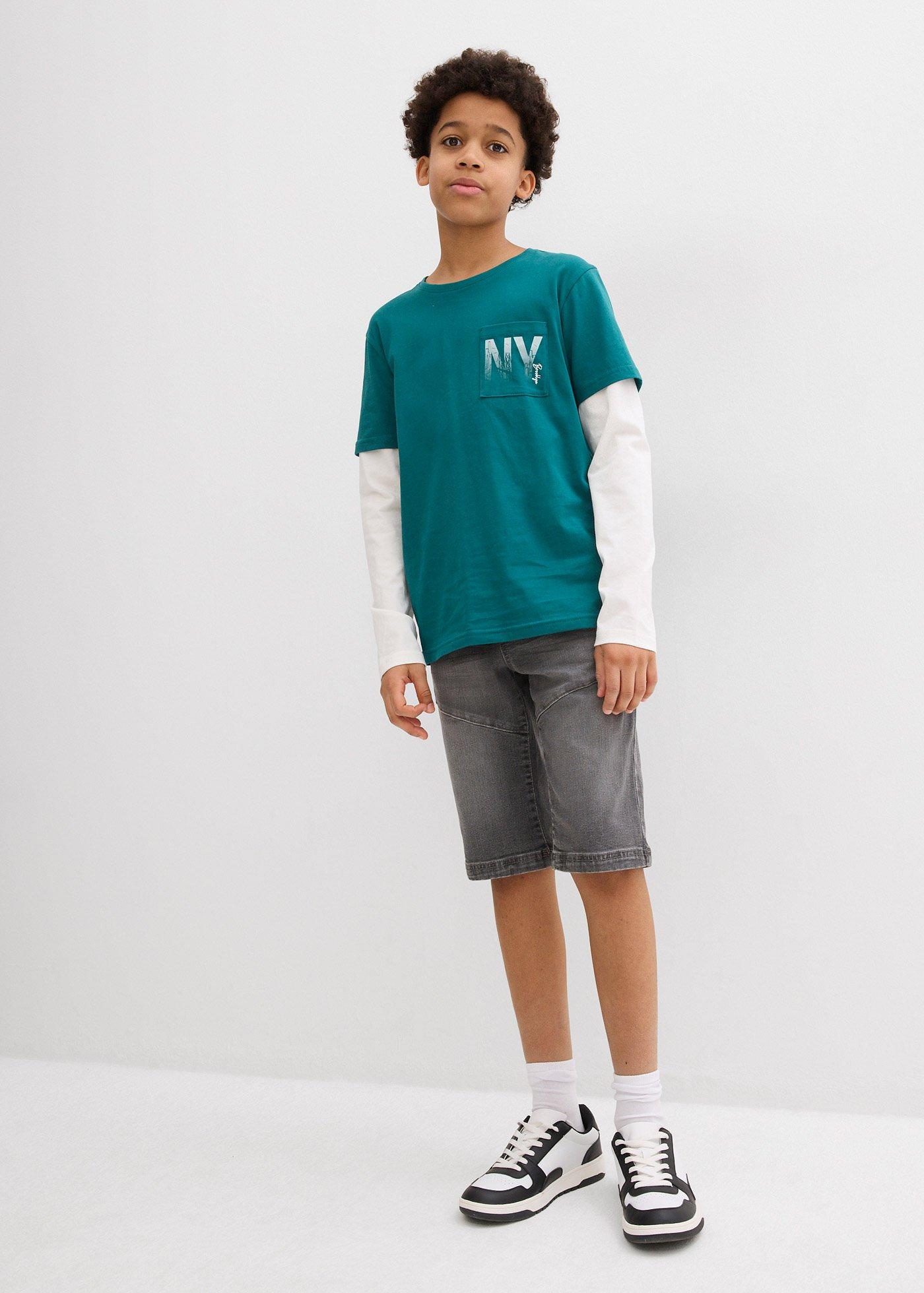 Bermudy dżinsowe z elastycznym paskiem, ze stretchem, regular fit - Bonprix