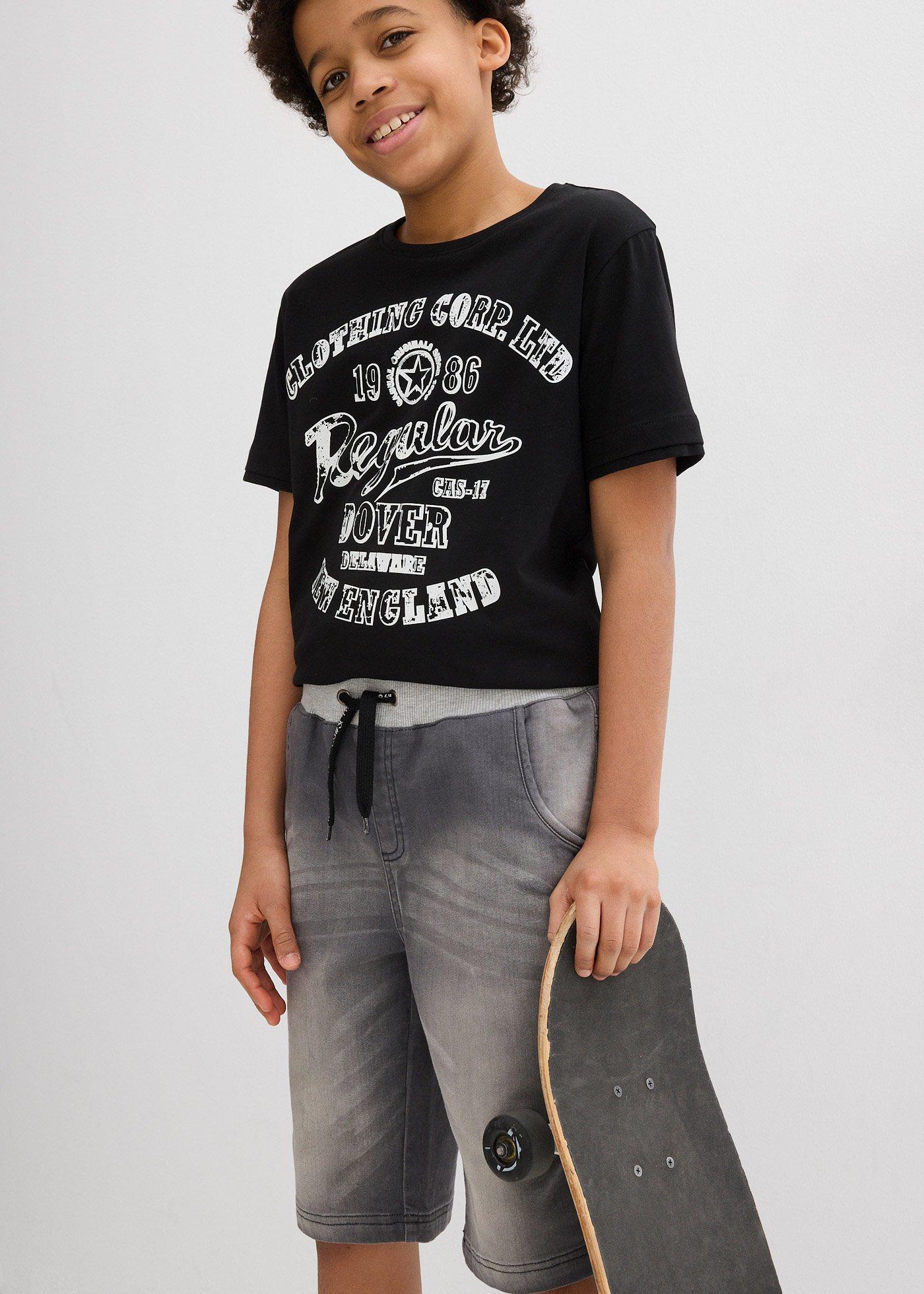 Bermudy dżinsowe na gumce o kroju regular fit - Bonprix