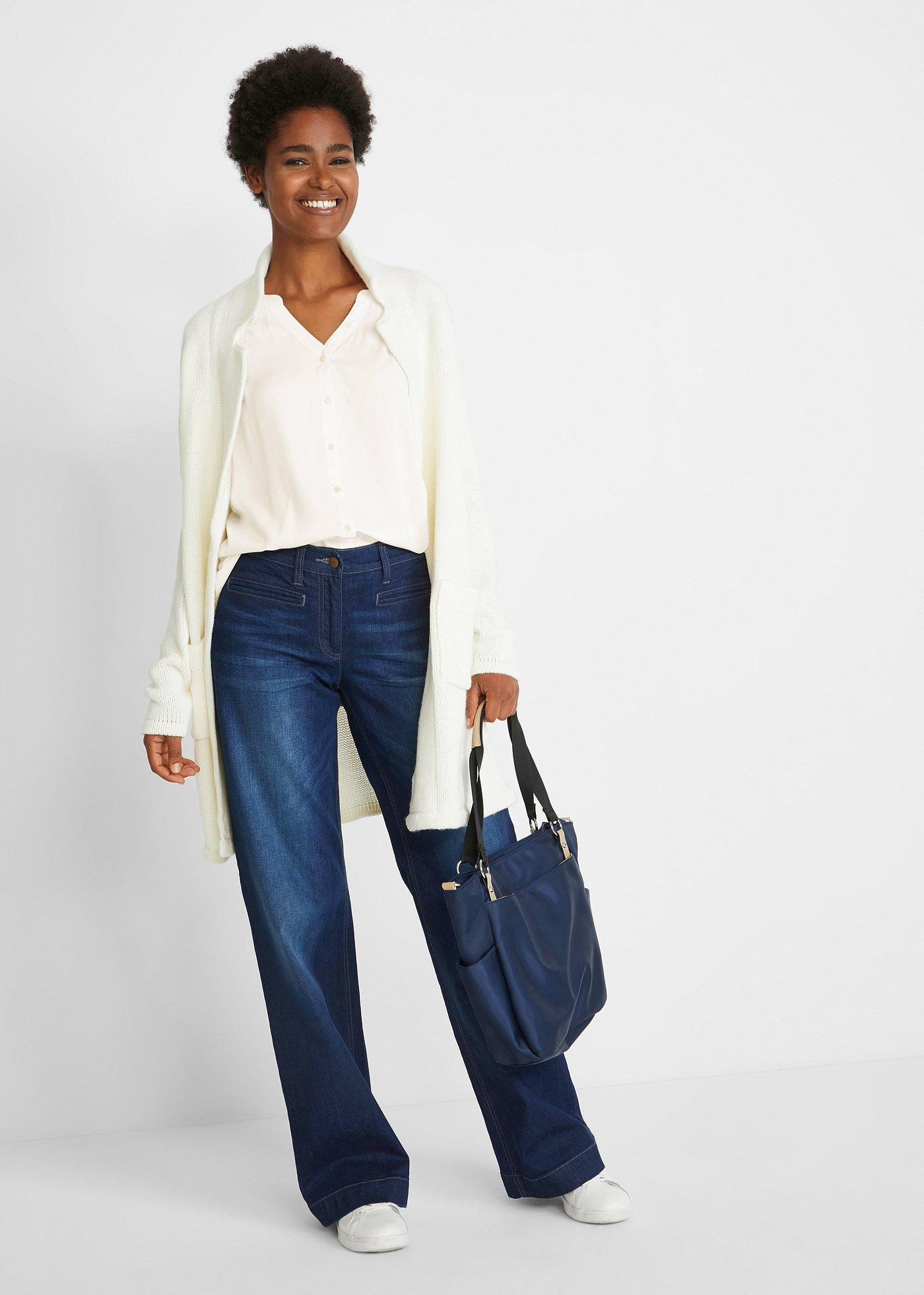 Dżinsy wide leg, mid waist, elastyczna gumka w talii - Bonprix