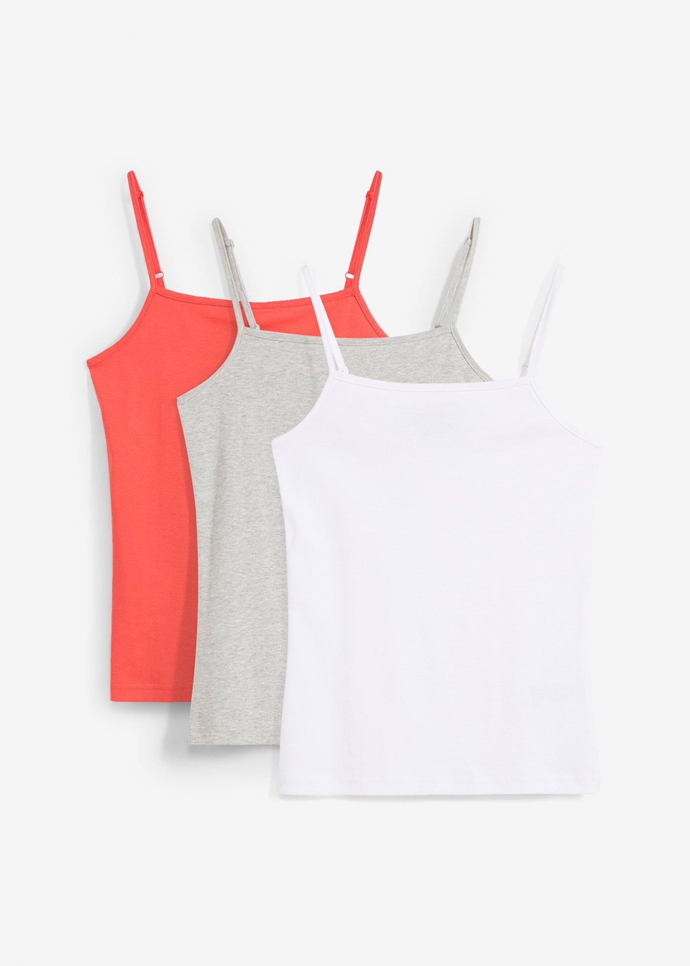 Top na cienkich ramiączkach, z bawełną organiczną (3 sztuki) - Bonprix