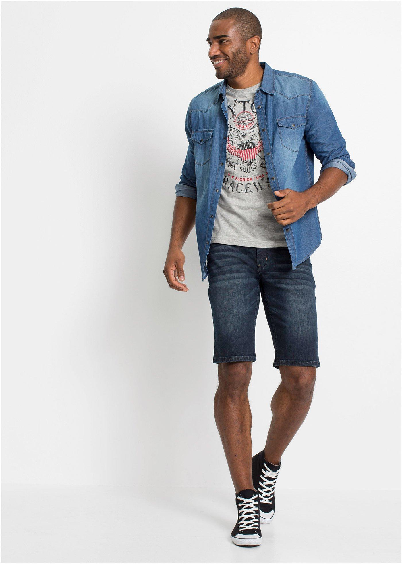 Bermudy dżinsowe ze stretchem o kroju slim fit - Bonprix