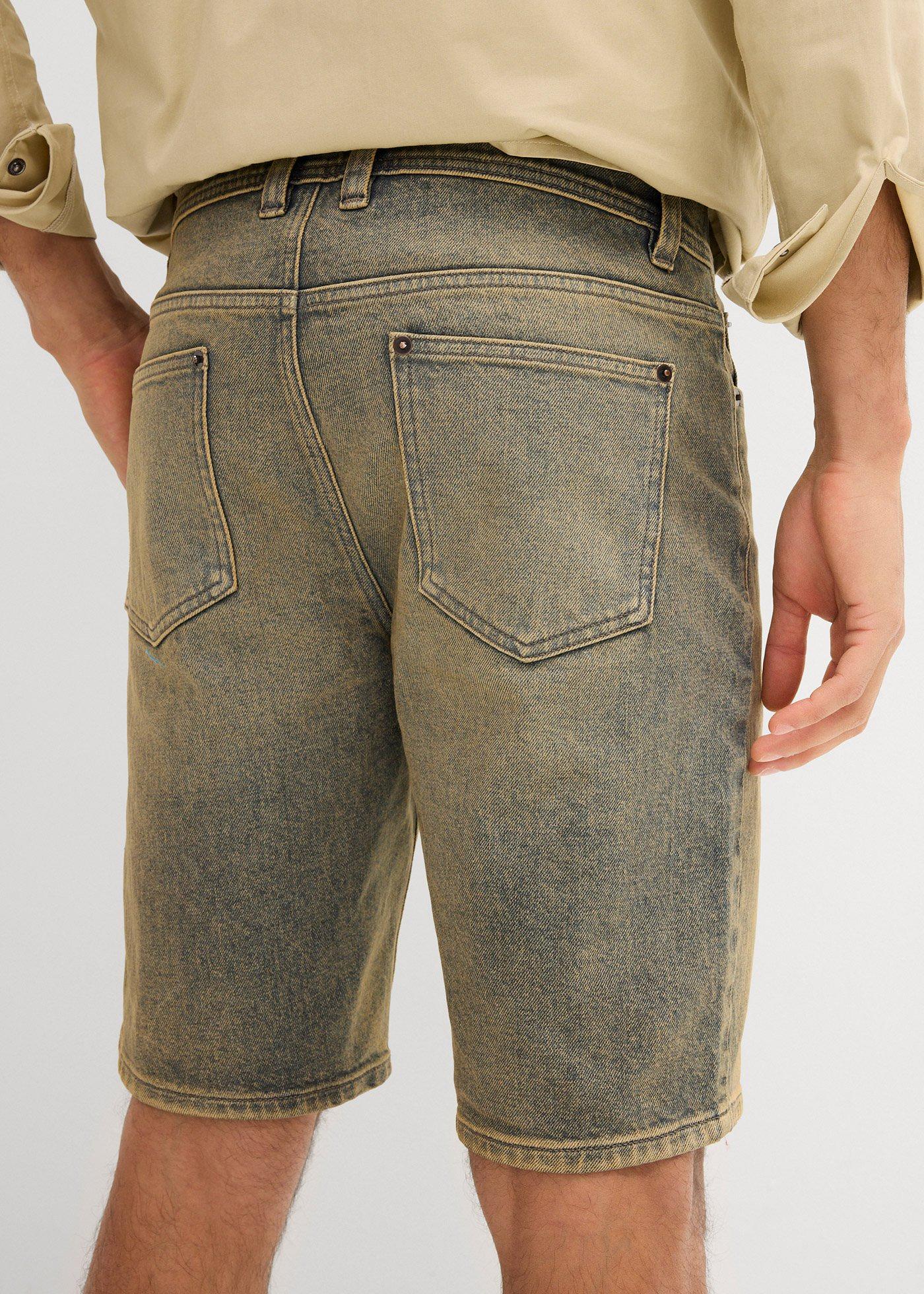 Bermudy dżinsowe z elastycznego materiału, dirty washed, regular fit - Bonprix