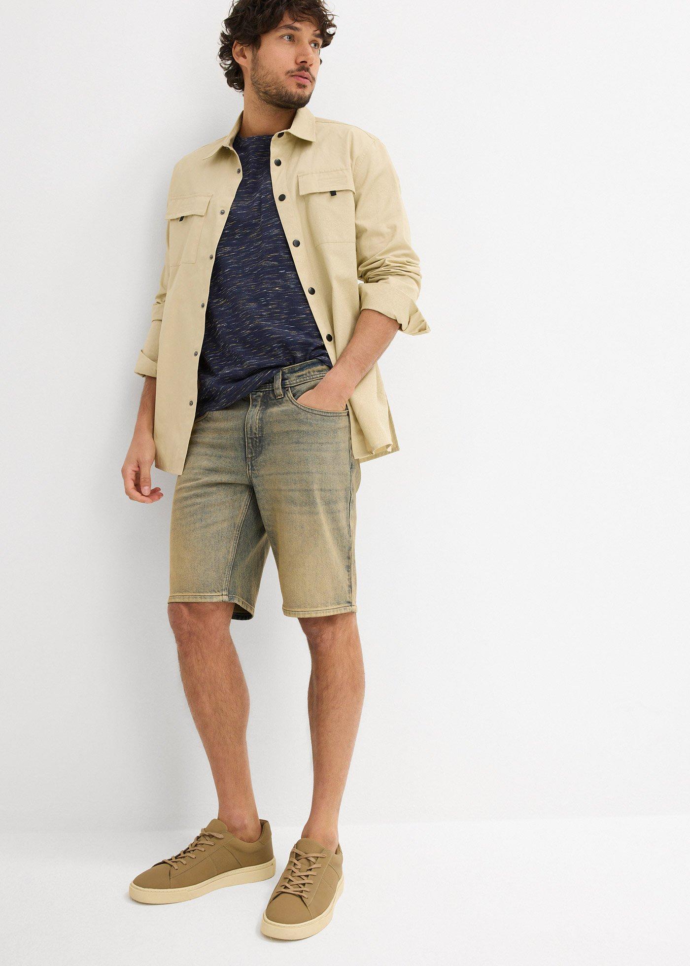 Bermudy dżinsowe z elastycznego materiału, dirty washed, regular fit - Bonprix