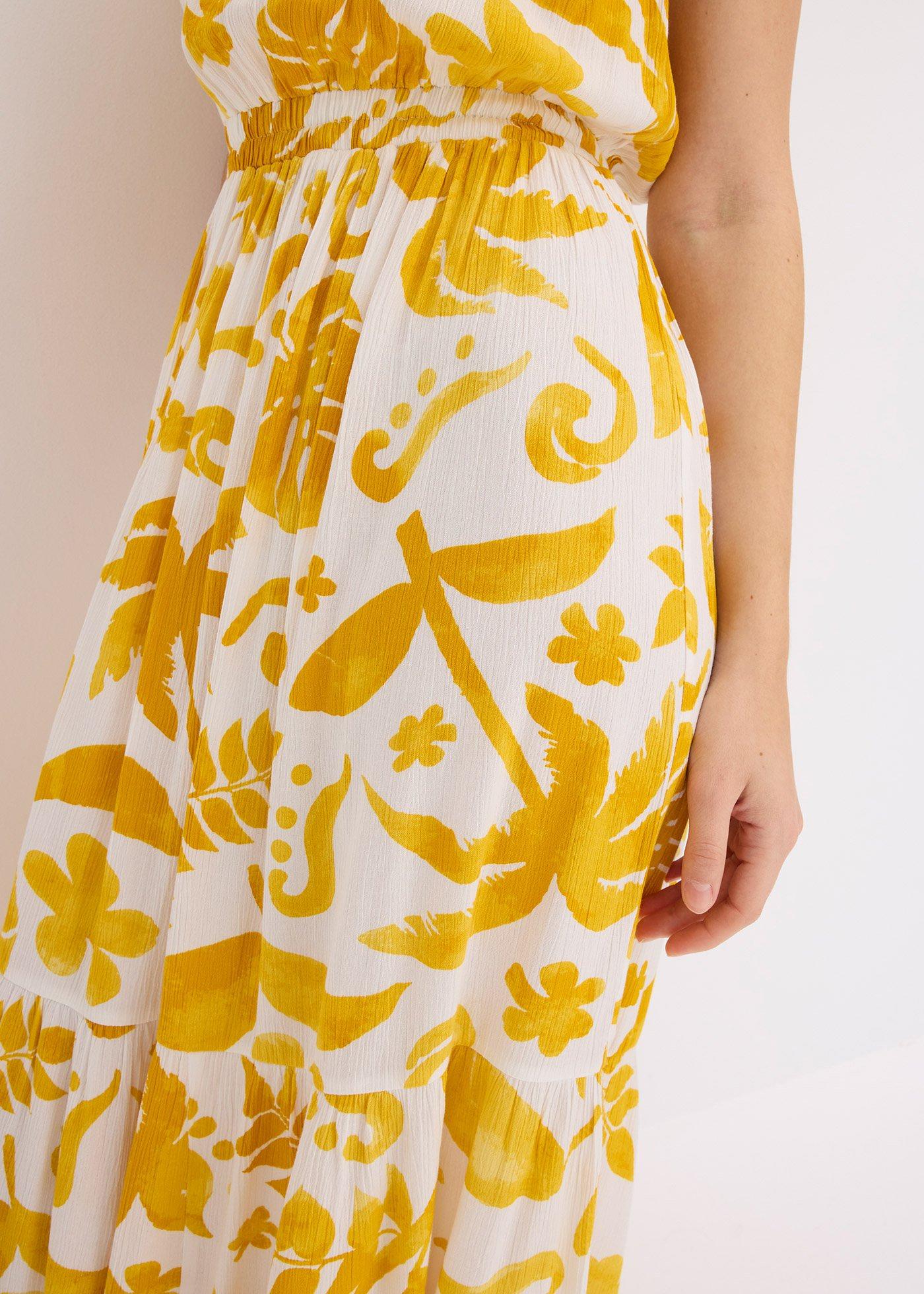 Sukienka one-shoulder ze strukturalnej wiskozy z nadrukiem - Bonprix