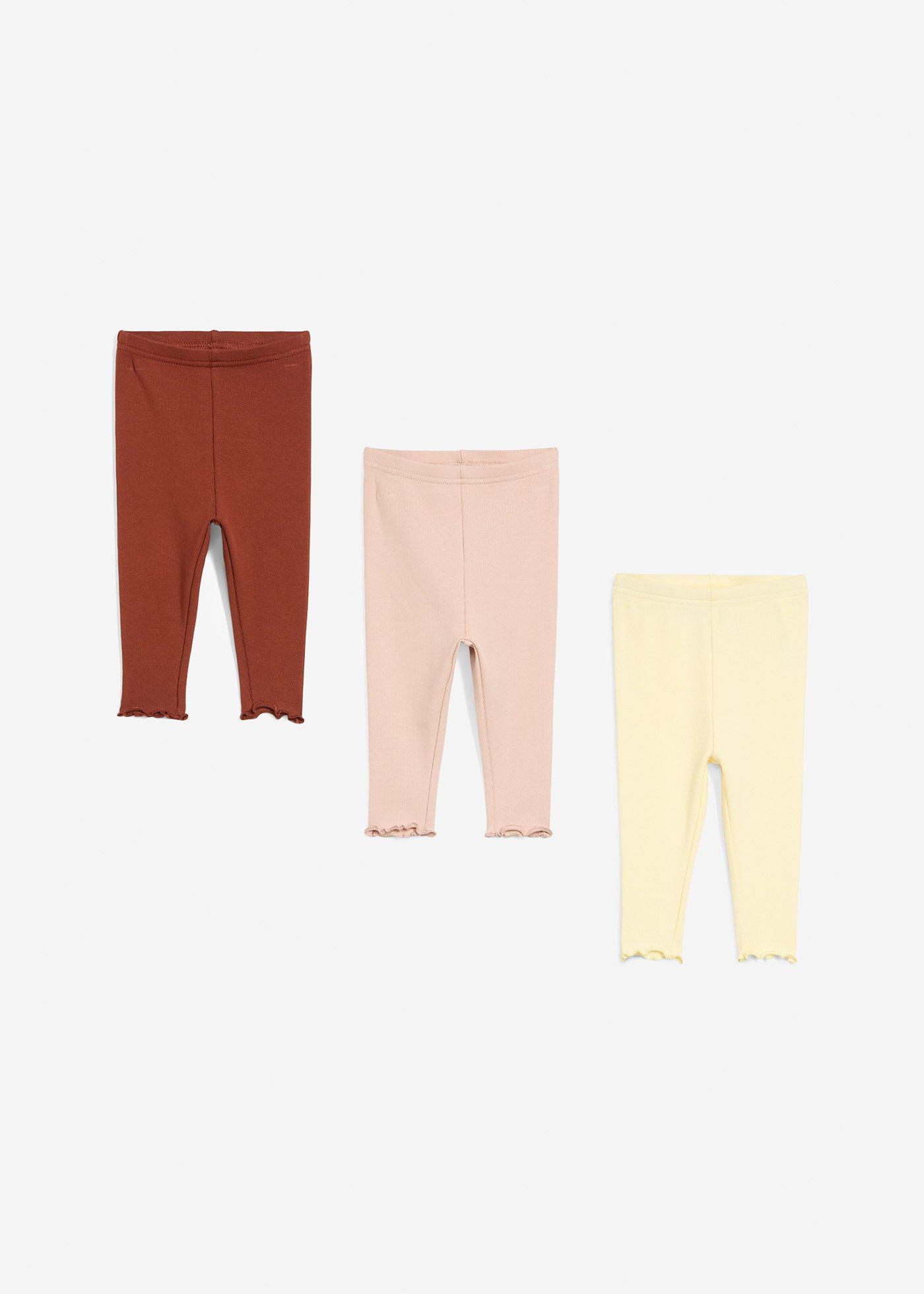 Szorty w prążek z bawełny organicznej z falbanami (3 pary) - Bonprix