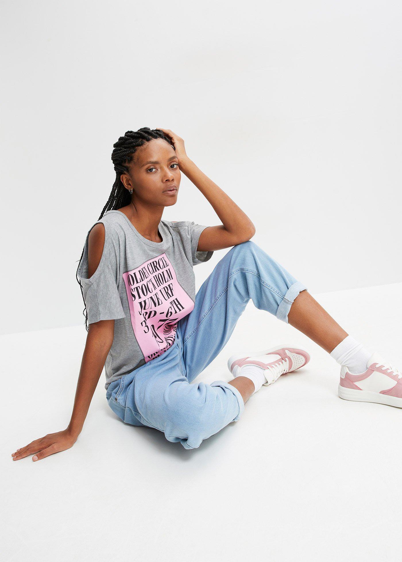 Shirt z wycięciami - Bonprix