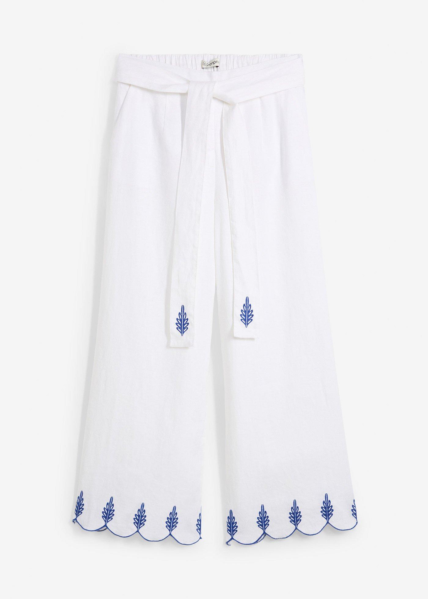 Pantaloni Culotte din in cu cordon