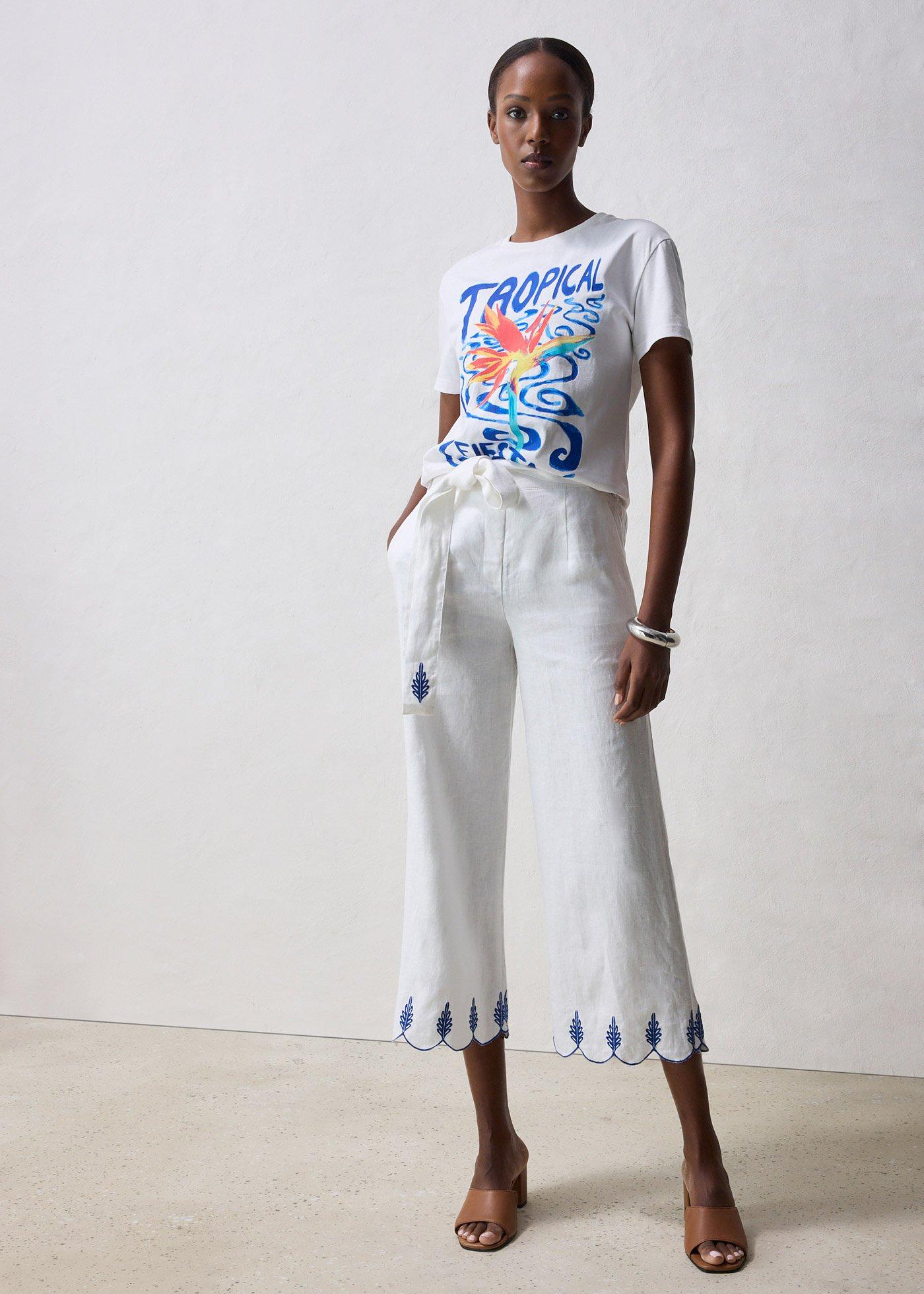 Lniane spodnie culotte z paskiem - Bonprix