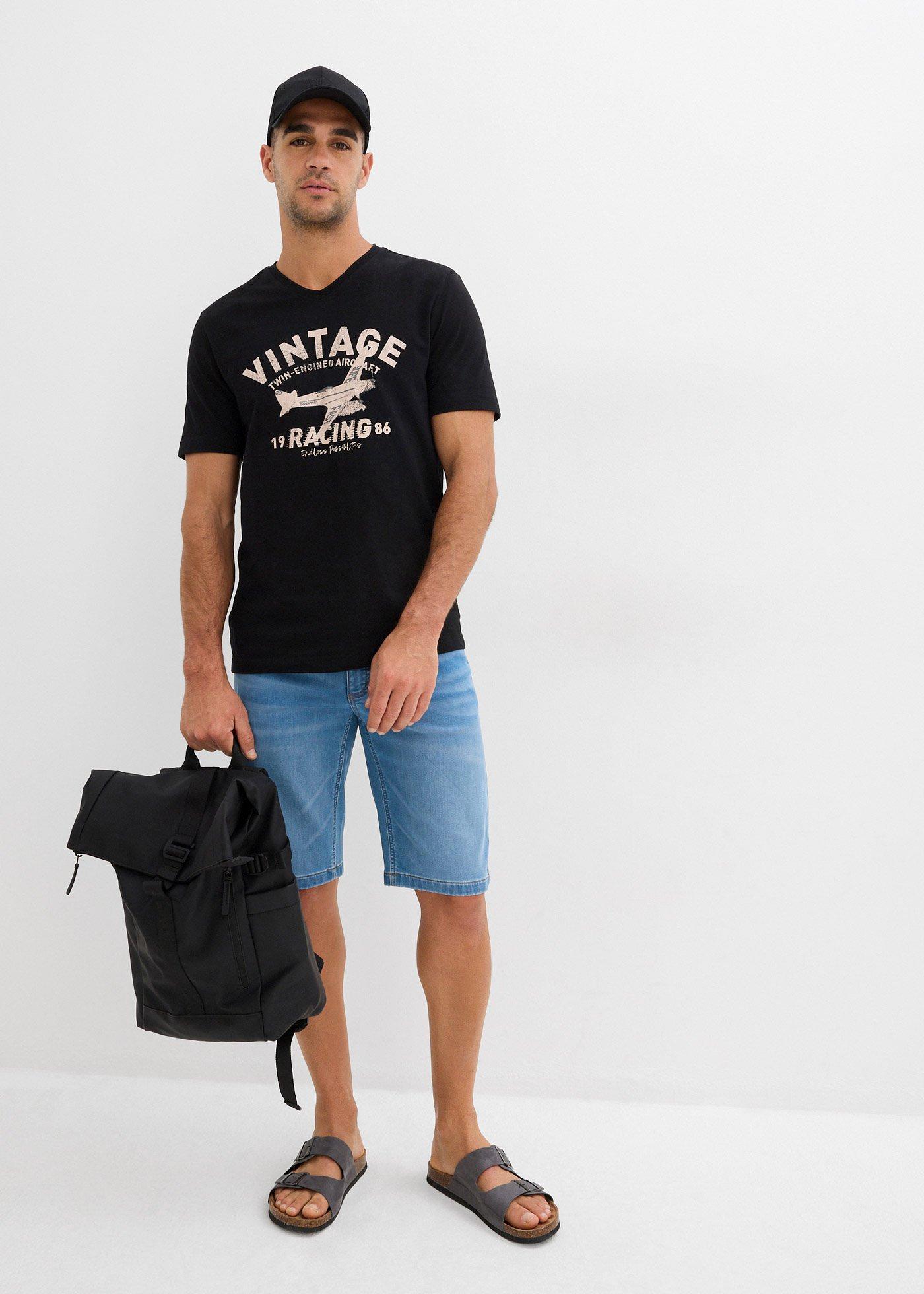 Bermudy dżinsowe dresowe Slim Fit (2 pary) - Bonprix