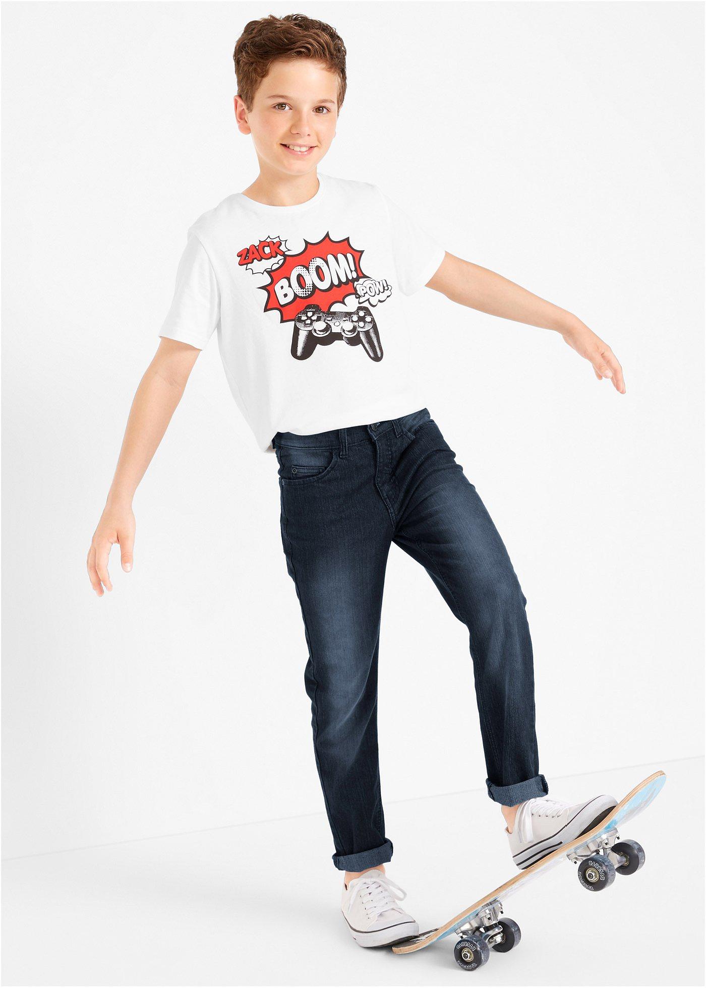 Dżinsy o kroju slim fit z regulowanym paskiem i prostymi nogawkami - Bonprix