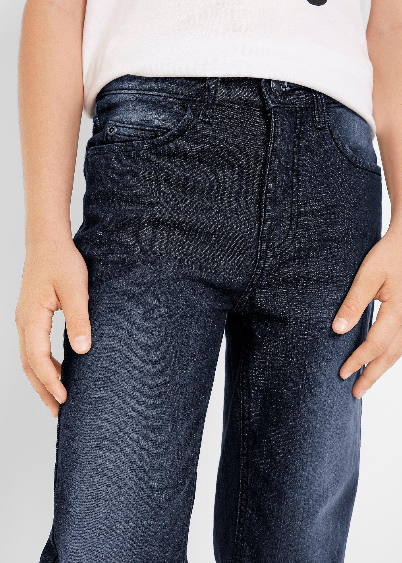 Dżinsy o kroju slim fit z regulowanym paskiem i prostymi nogawkami - Bonprix