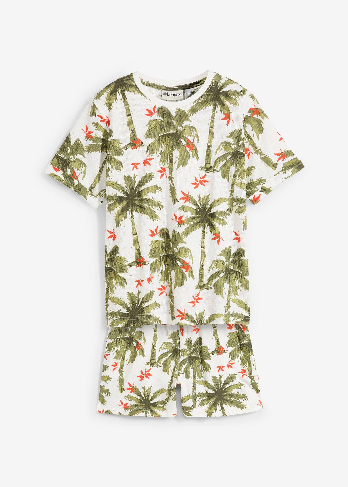 T-shirt o waflowej strukturze i krótkie spodnie (2 części), z bawełny organicznej - Bonprix