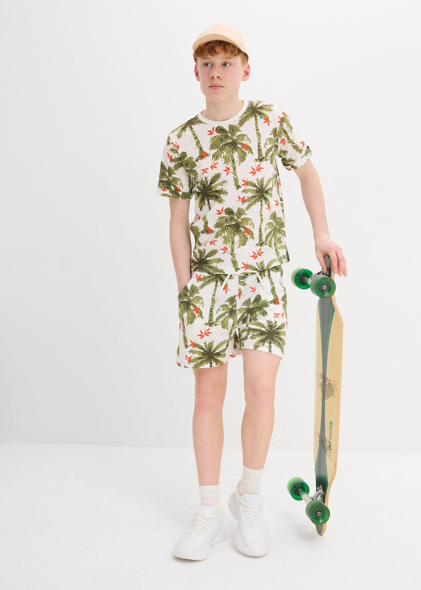 T-shirt o waflowej strukturze i krótkie spodnie (2 części), z bawełny organicznej - Bonprix